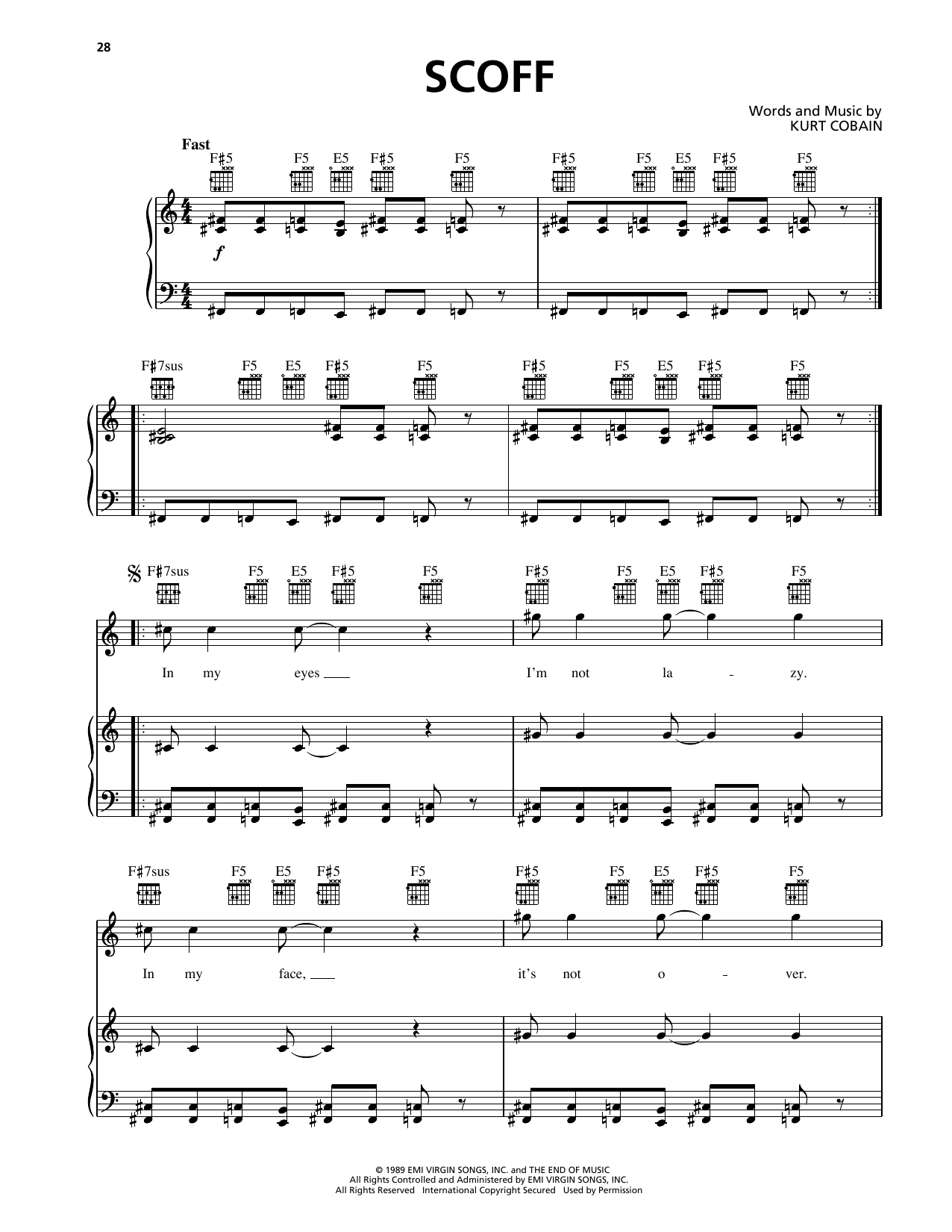 Scoff (Piano, Vocal & Guitar Chords (Right-Hand Melody)) von Nirvana
