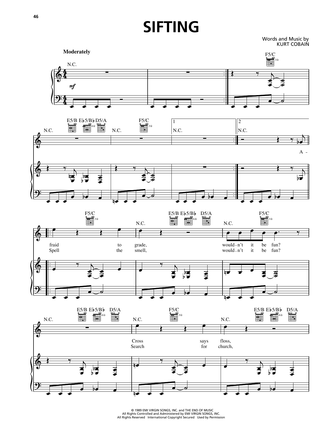 Sifting (Piano, Vocal & Guitar Chords (Right-Hand Melody)) von Nirvana