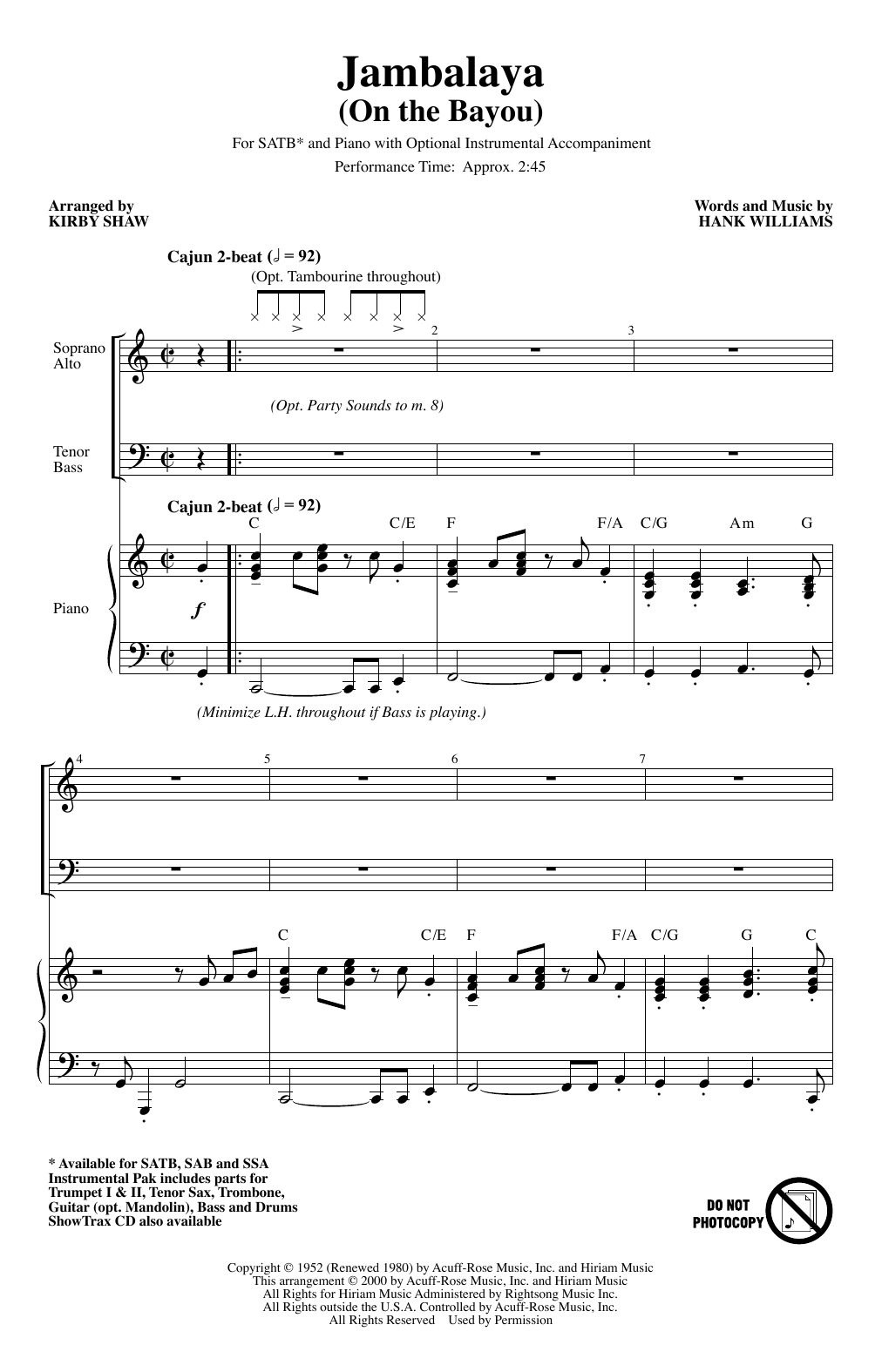 Jambalaya (On The Bayou) (arr. Kirby Shaw) (SATB Choir) von Hank Williams