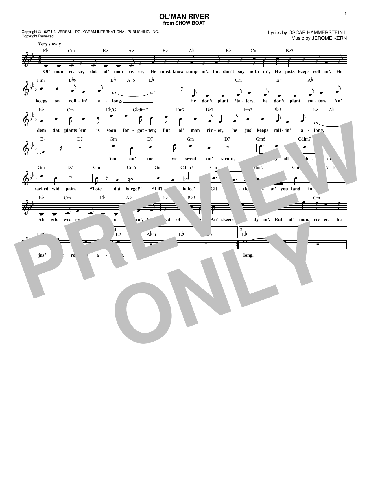 Ol' Man River (Lead Sheet / Fake Book) von Oscar Hammerstein II