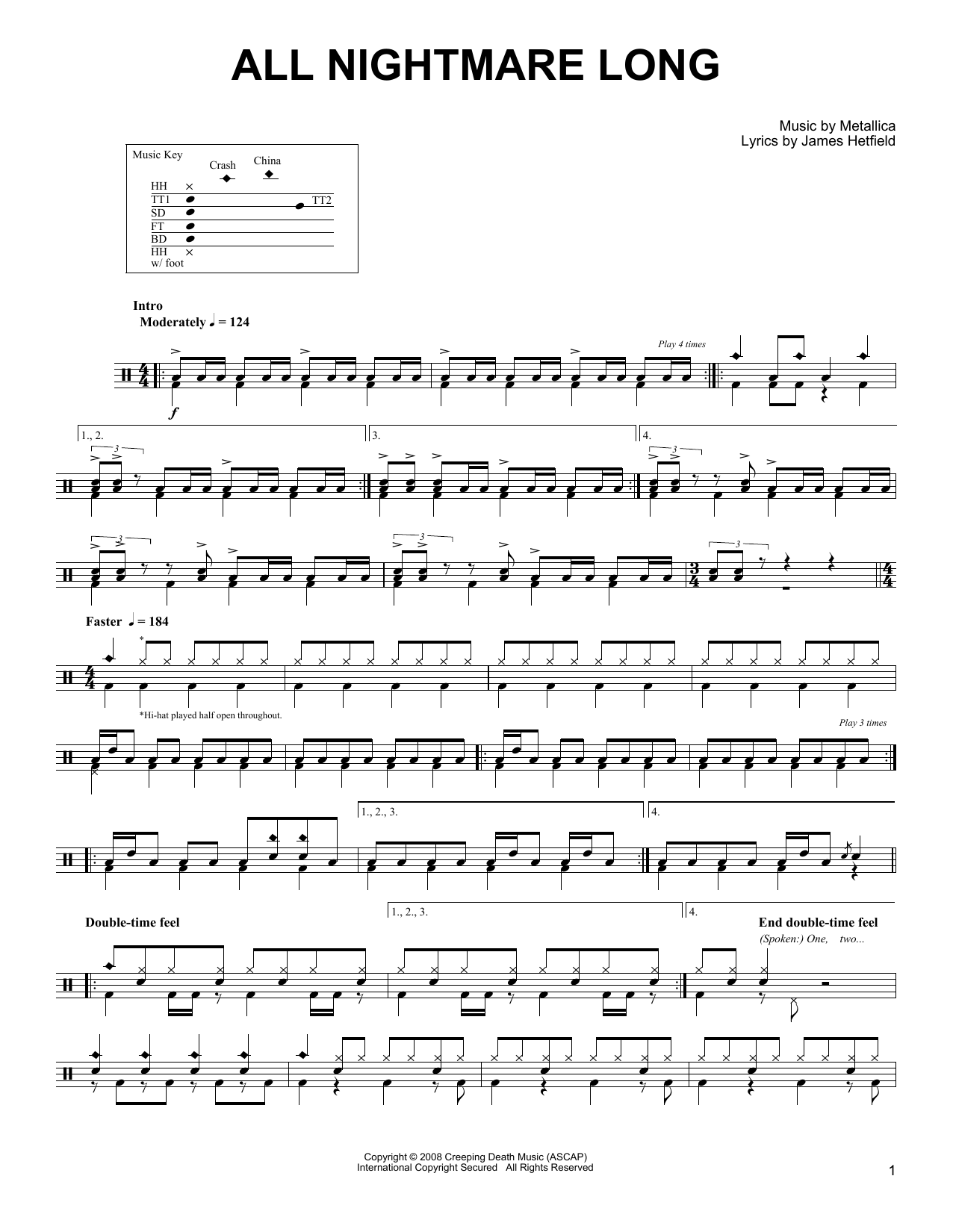 All Nightmare Long (Drums Transcription) von Metallica