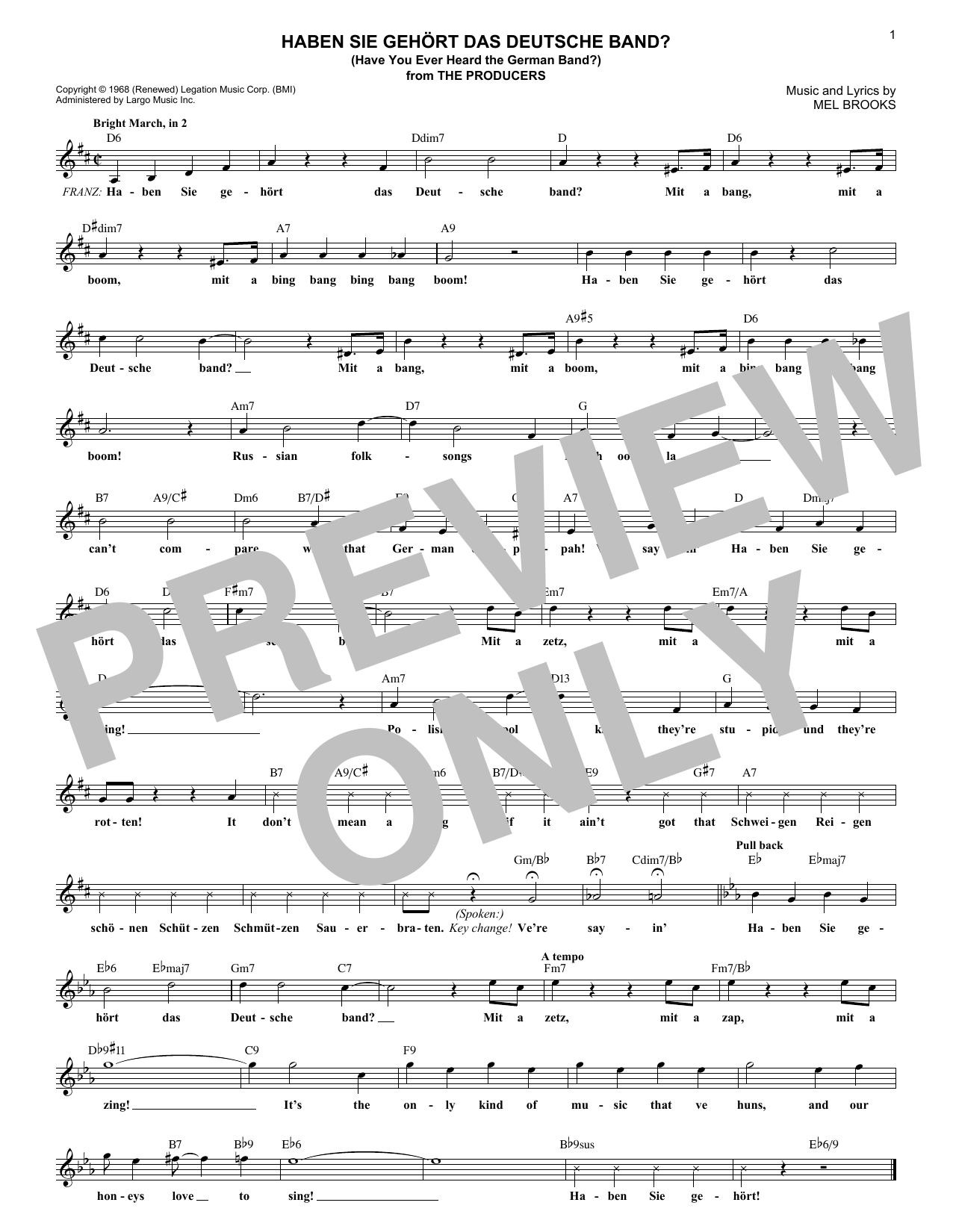 Haben Sie Gehort Das Deutsche Band? (Have You Ever Heard The German Band?) (Lead Sheet / Fake Book) von Mel Brooks