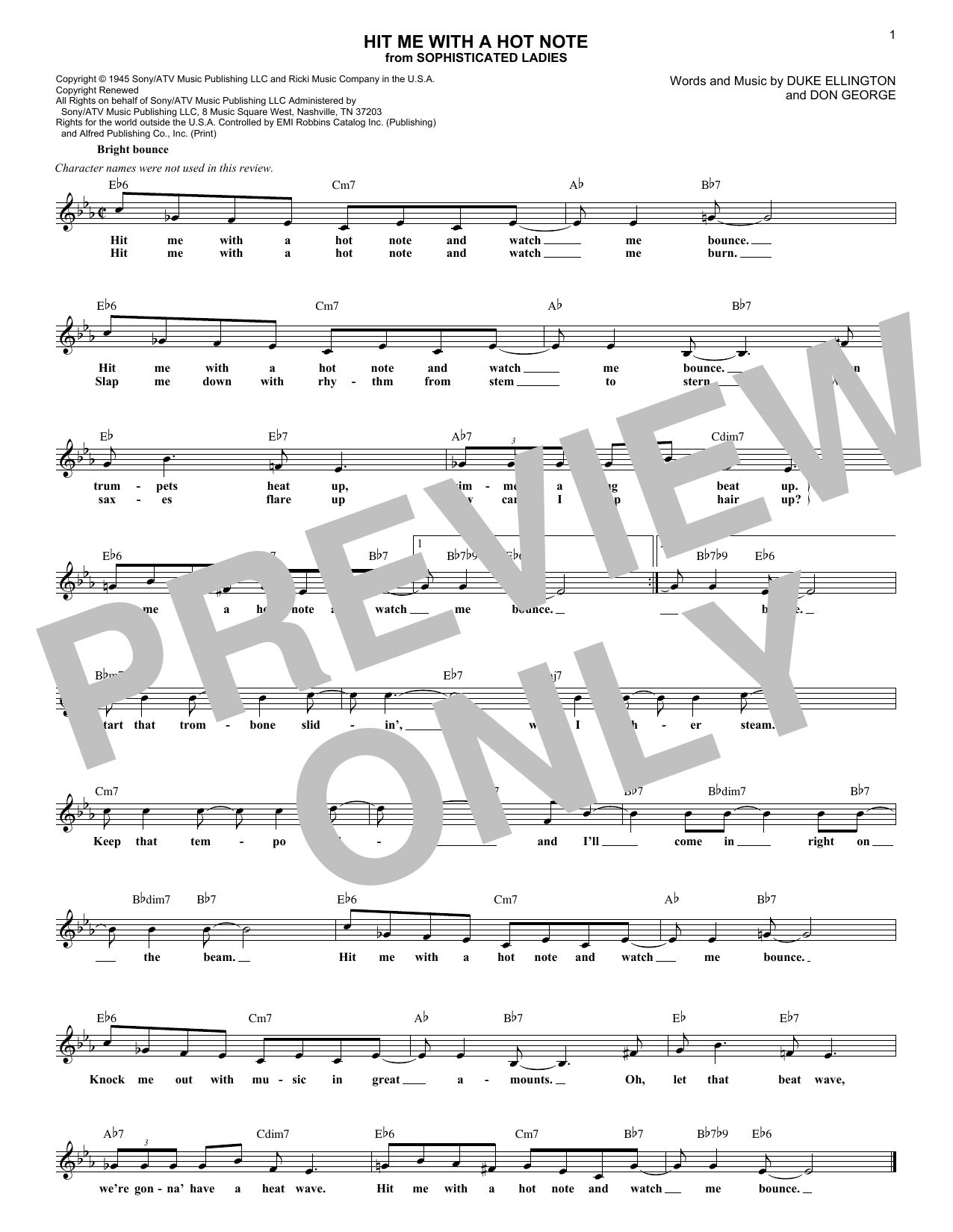 Hit Me With A Hot Note (Lead Sheet / Fake Book) von Duke Ellington