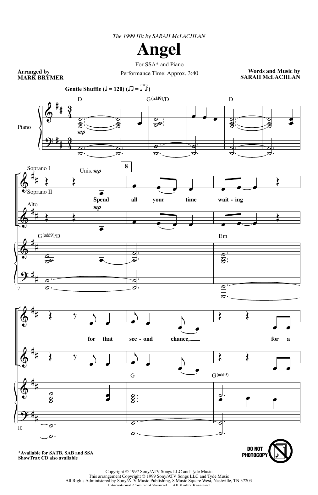 Angel (arr. Mark Brymer) (SSA Choir) von Sarah McLachlan