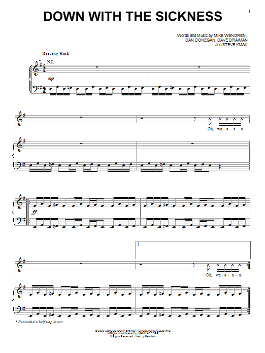 Down With The Sickness (Piano, Vocal & Guitar Chords (Right-Hand Melody)) von Disturbed