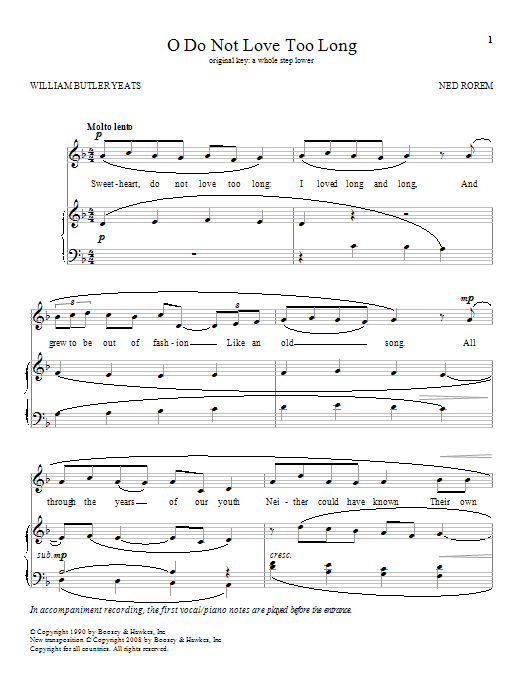 O Do Not Love Too Long (Piano & Vocal) von Ned Rorem