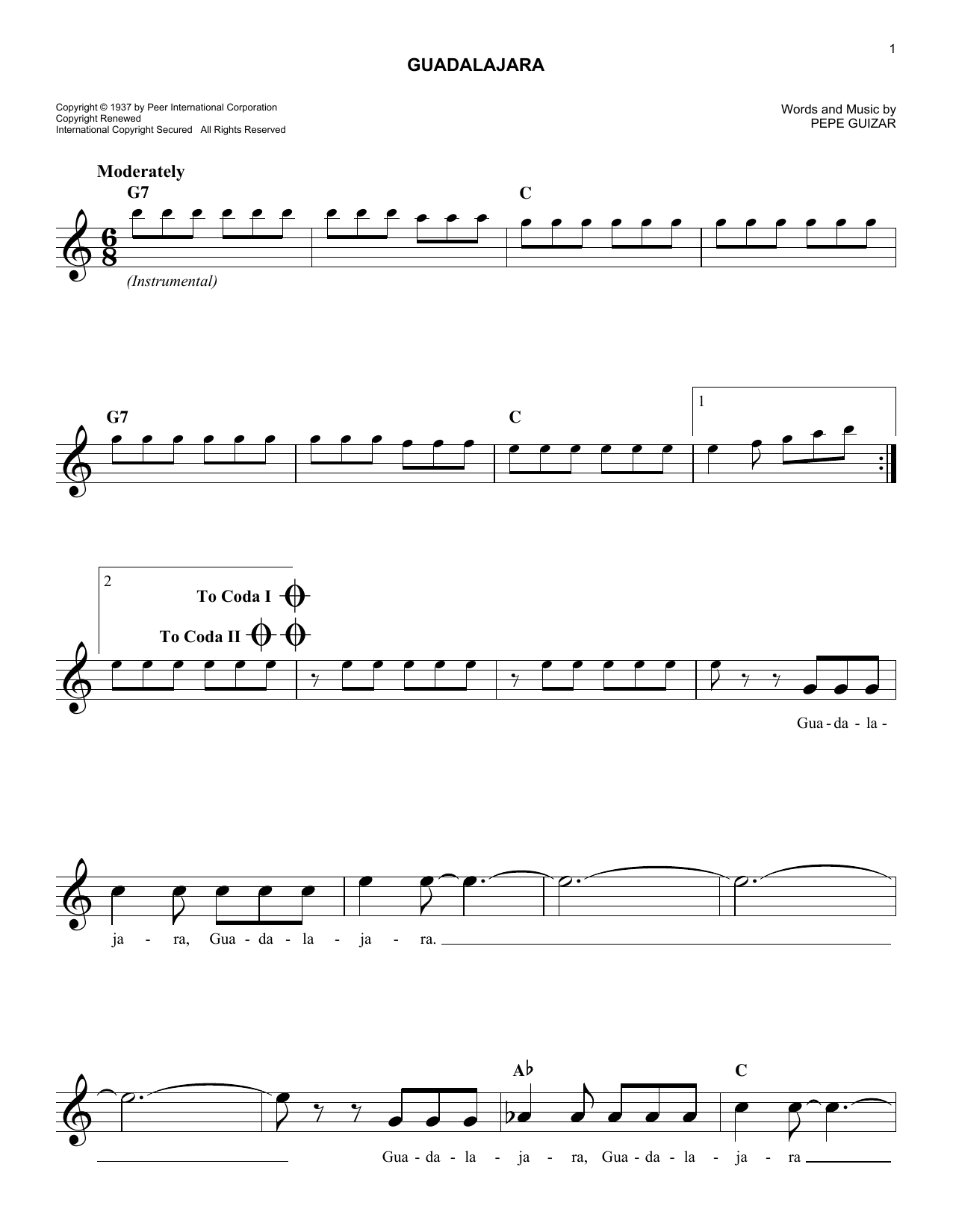 Guadalajara (Lead Sheet / Fake Book) von Pepe Guizar