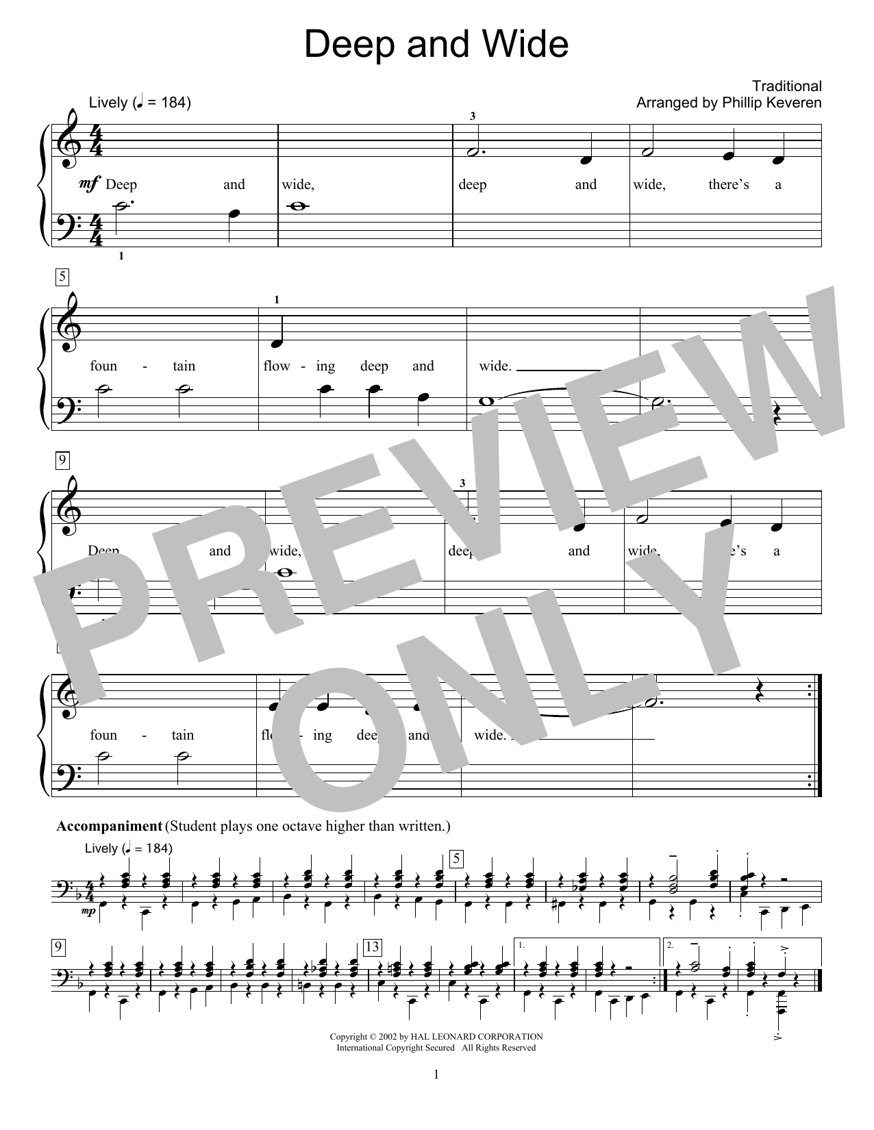 Deep And Wide (arr. Phillip Keveren) (Educational Piano) von Traditional