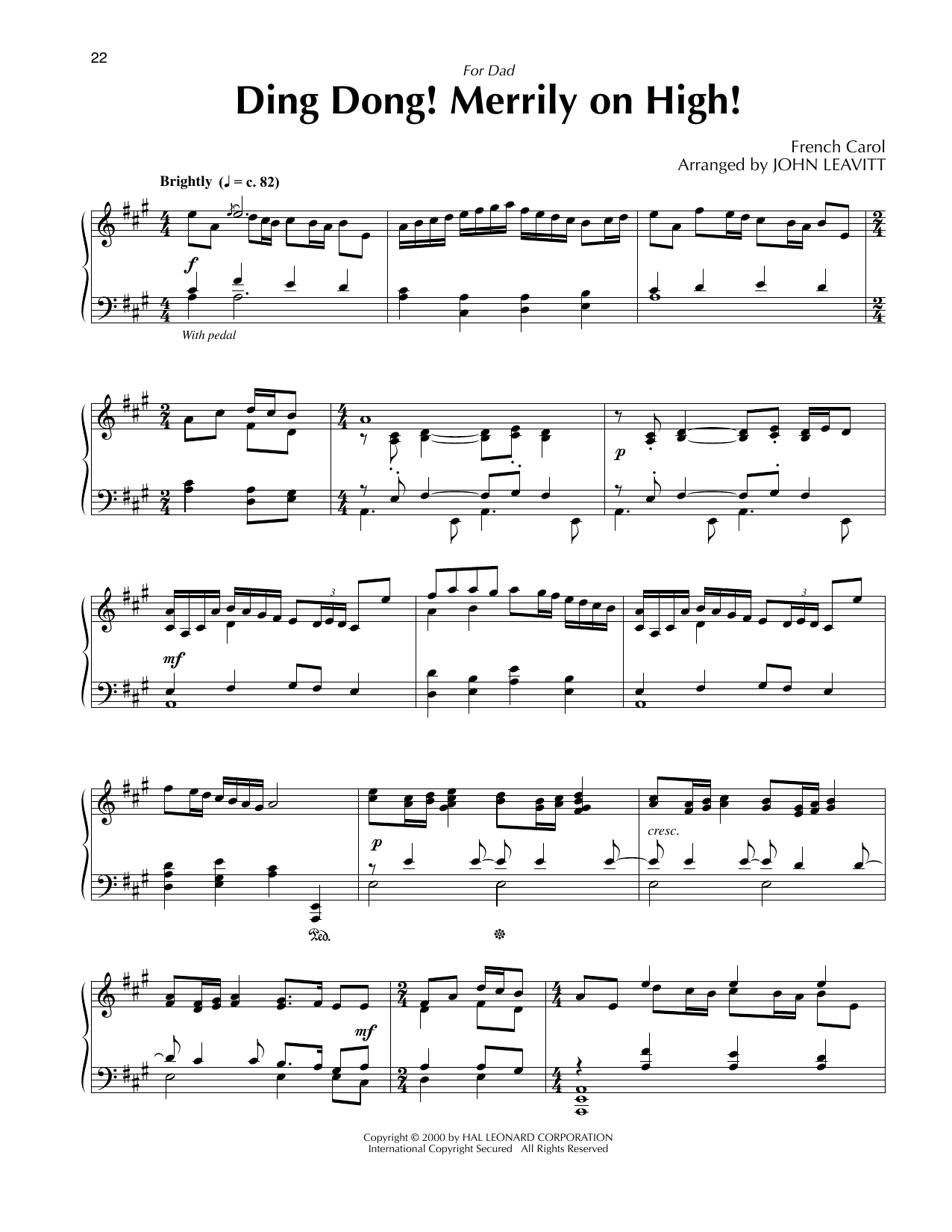 Ding Dong! Merrily On High! (arr. John Leavitt) (Piano Solo) von French Carol