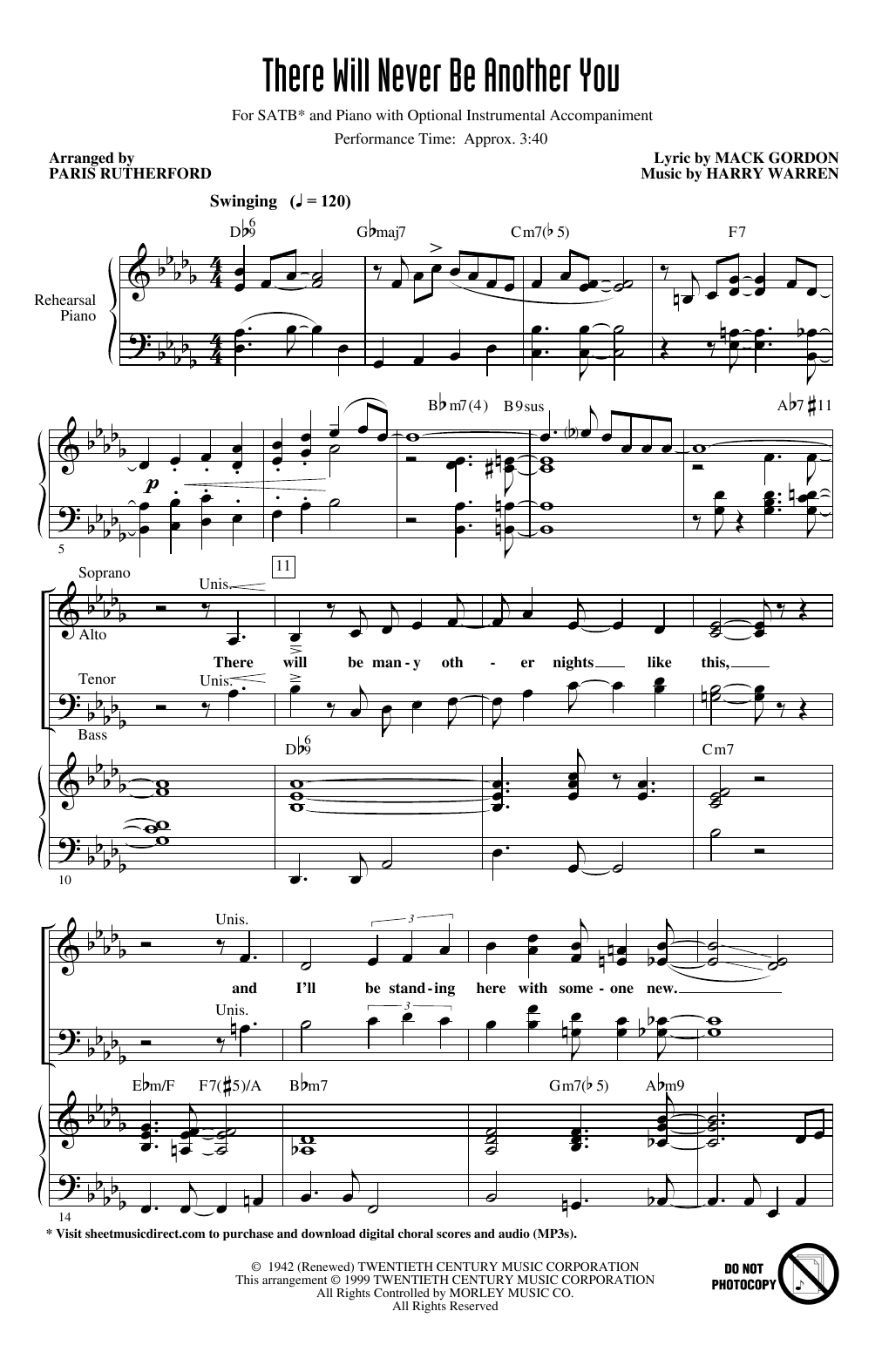 There Will Never Be Another You (arr. Paris Rutherford) (SATB Choir) von Mack Gordon and Harry Warren