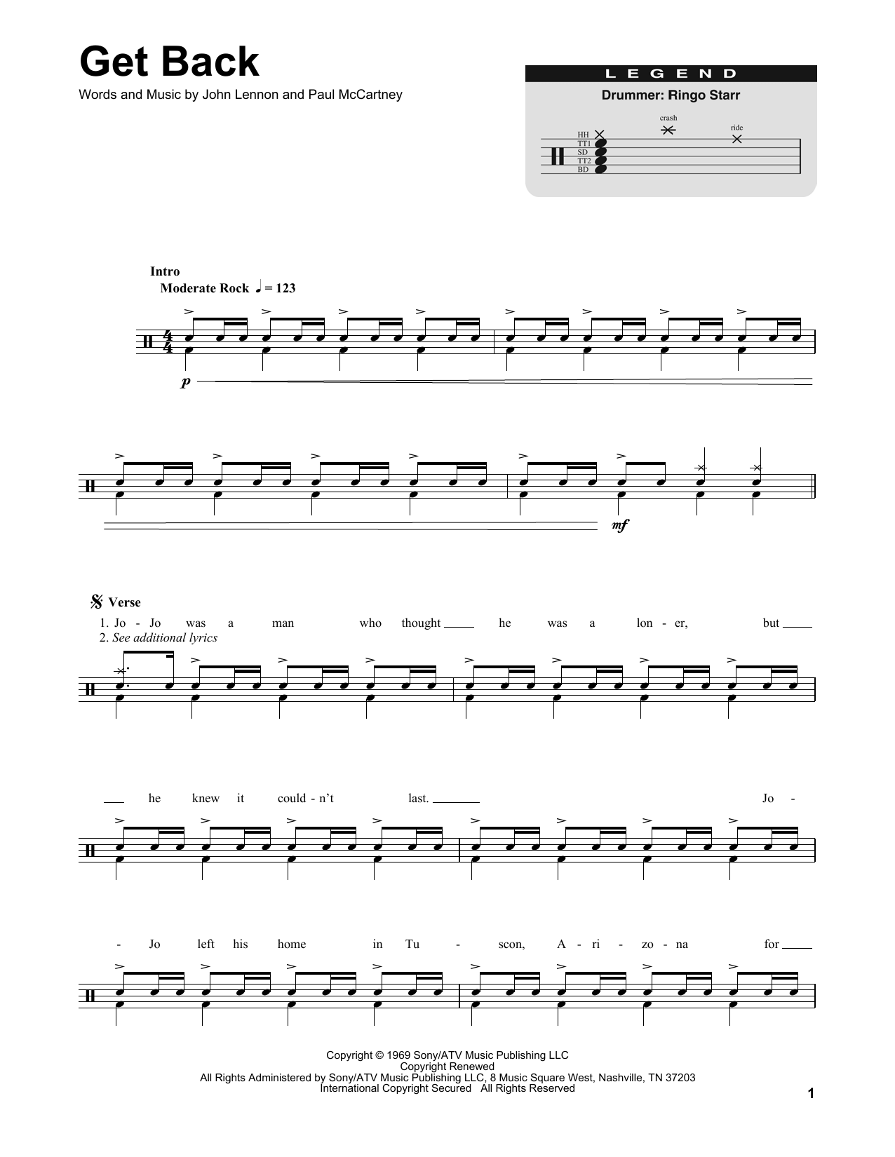 Get Back (Drums Transcription) von The Beatles