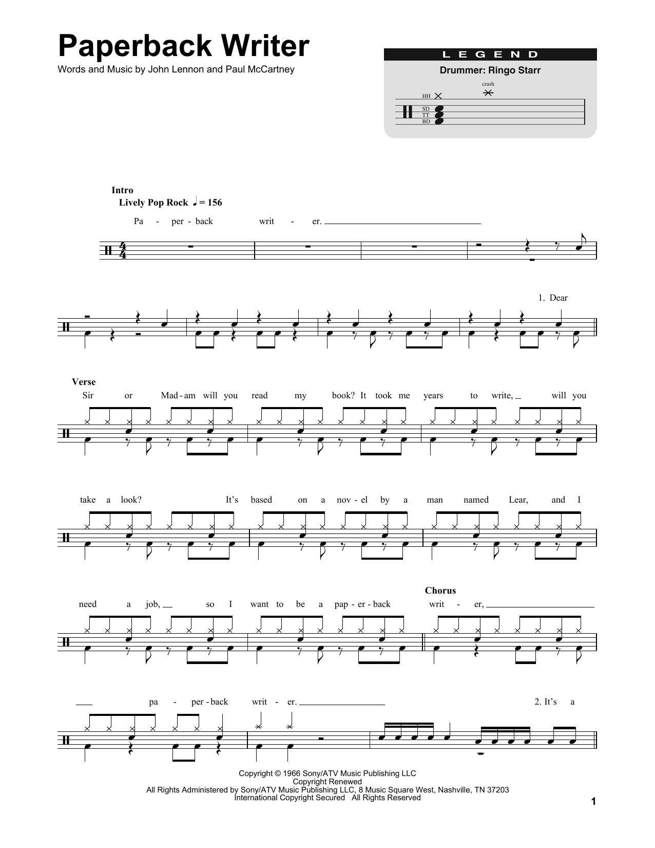 Paperback Writer (Drums Transcription) von The Beatles