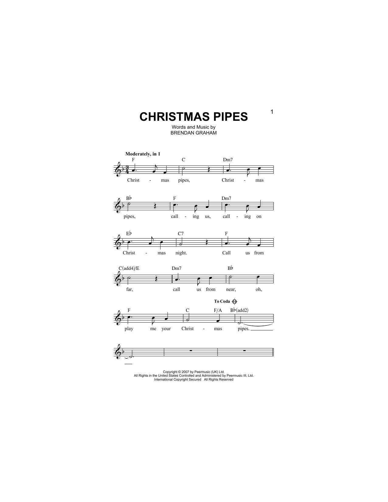 Christmas Pipes (Lead Sheet / Fake Book) von Brendan Graham