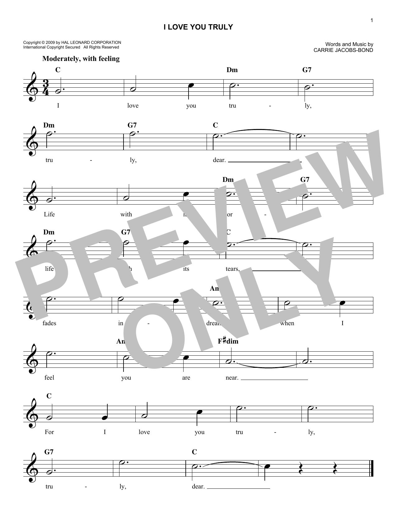 I Love You Truly (Lead Sheet / Fake Book) von Carrie Jacobs-Bond