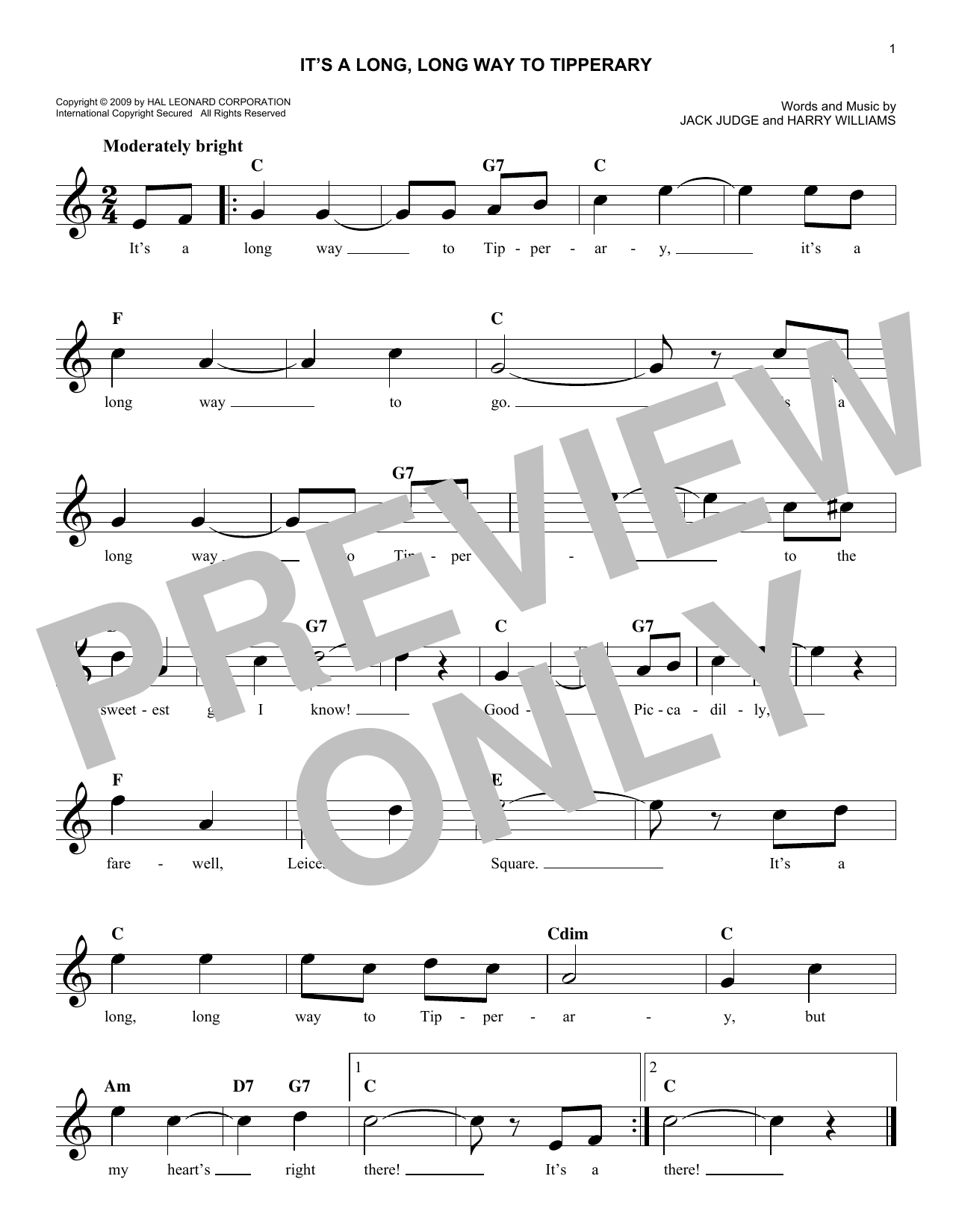It's A Long, Long Way To Tipperary (Lead Sheet / Fake Book) von Jack Judge