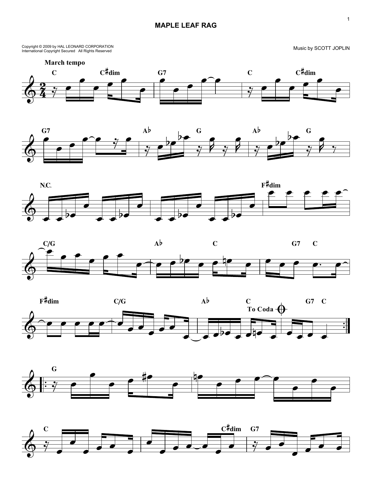 Maple Leaf Rag (Lead Sheet / Fake Book) von Scott Joplin