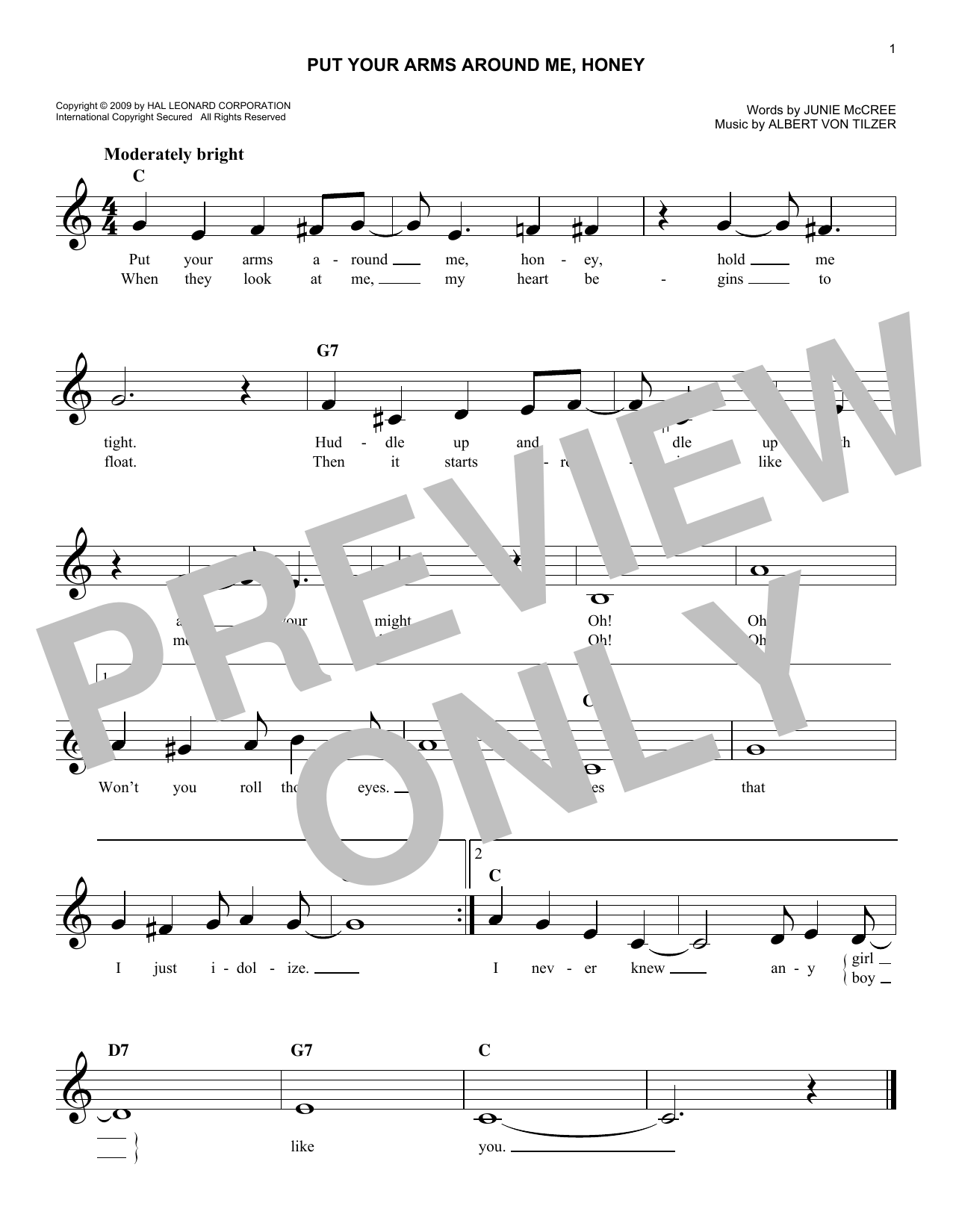 Put Your Arms Around Me, Honey (Lead Sheet / Fake Book) von Albert von Tilzer