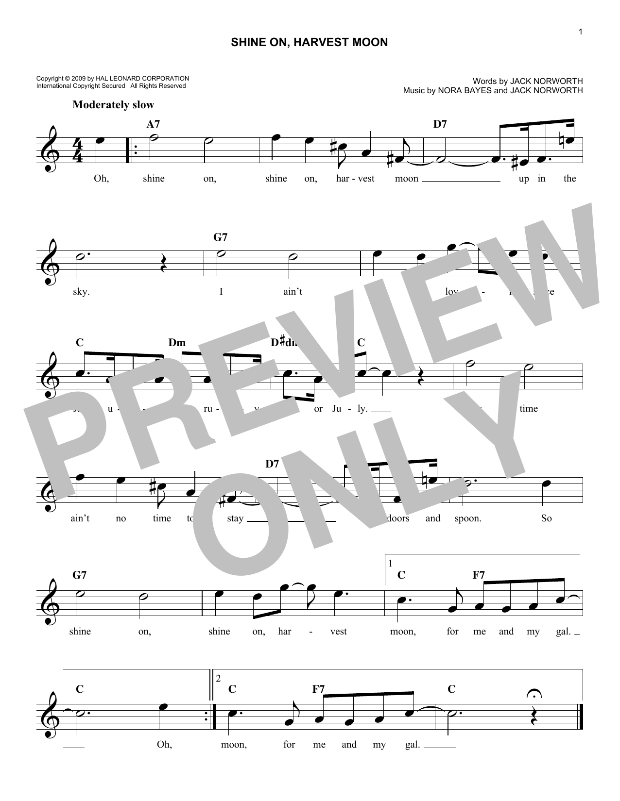 Shine On, Harvest Moon (Lead Sheet / Fake Book) von Nora Bayes