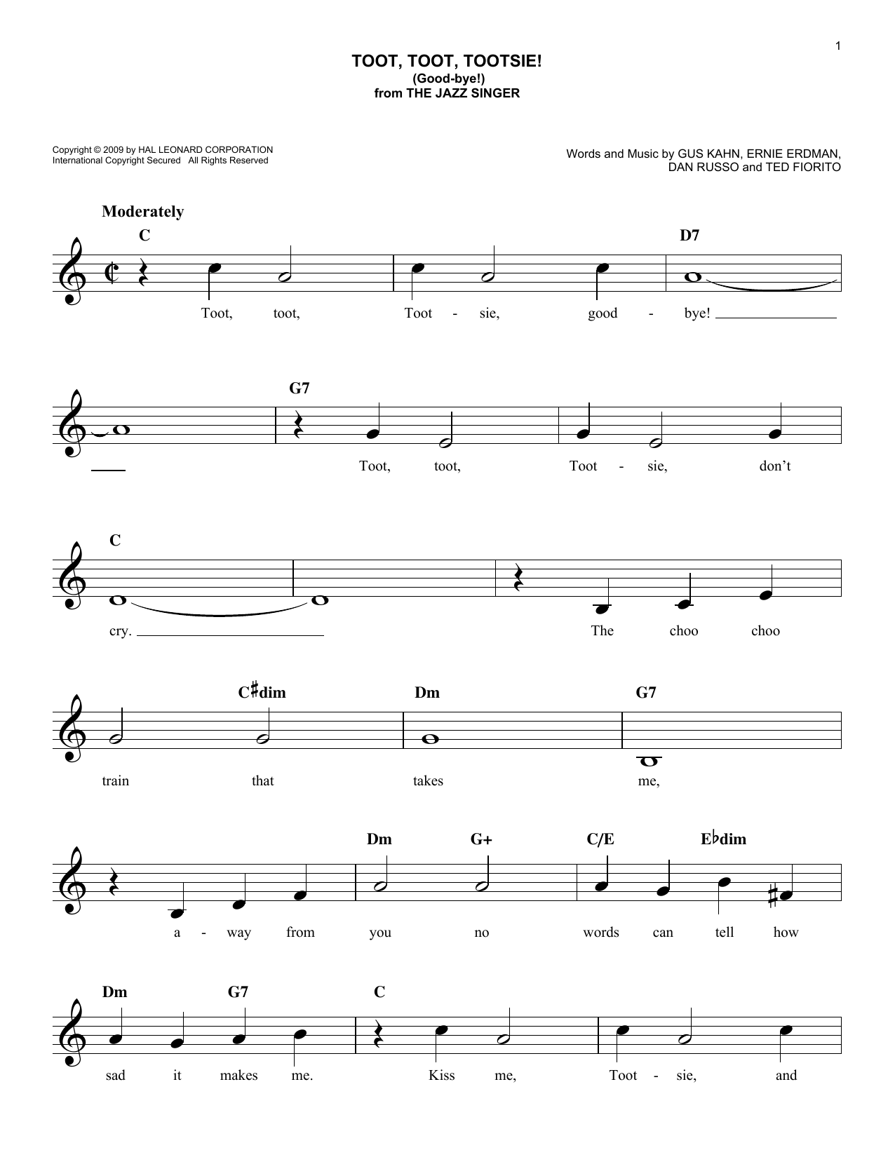 Toot, Toot, Tootsie! (Good-bye!) (Lead Sheet / Fake Book) von Gus Kahn