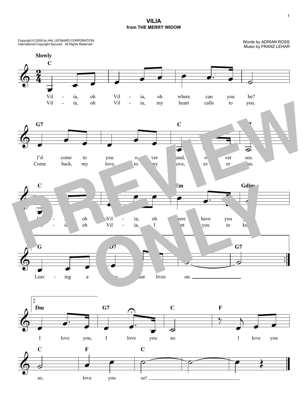 Vilia (Lead Sheet / Fake Book) von Franz Lehr