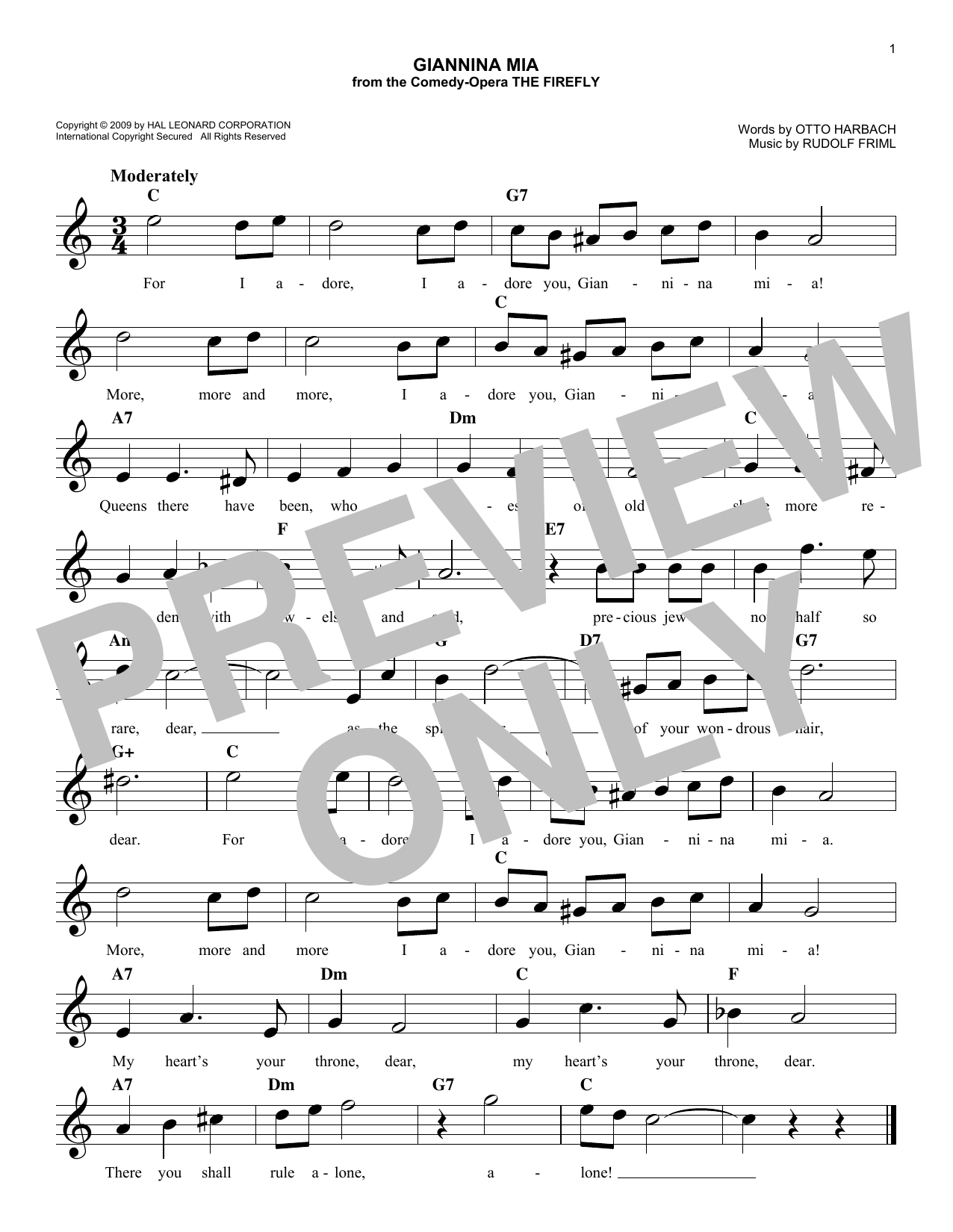 Giannina Mia (Lead Sheet / Fake Book) von Rudolf Friml