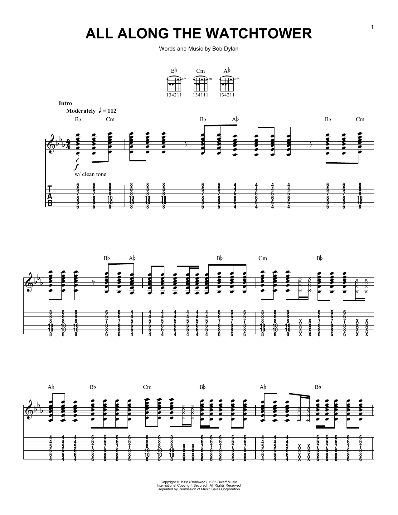 All Along The Watchtower (Easy Guitar Tab) von Bob Dylan