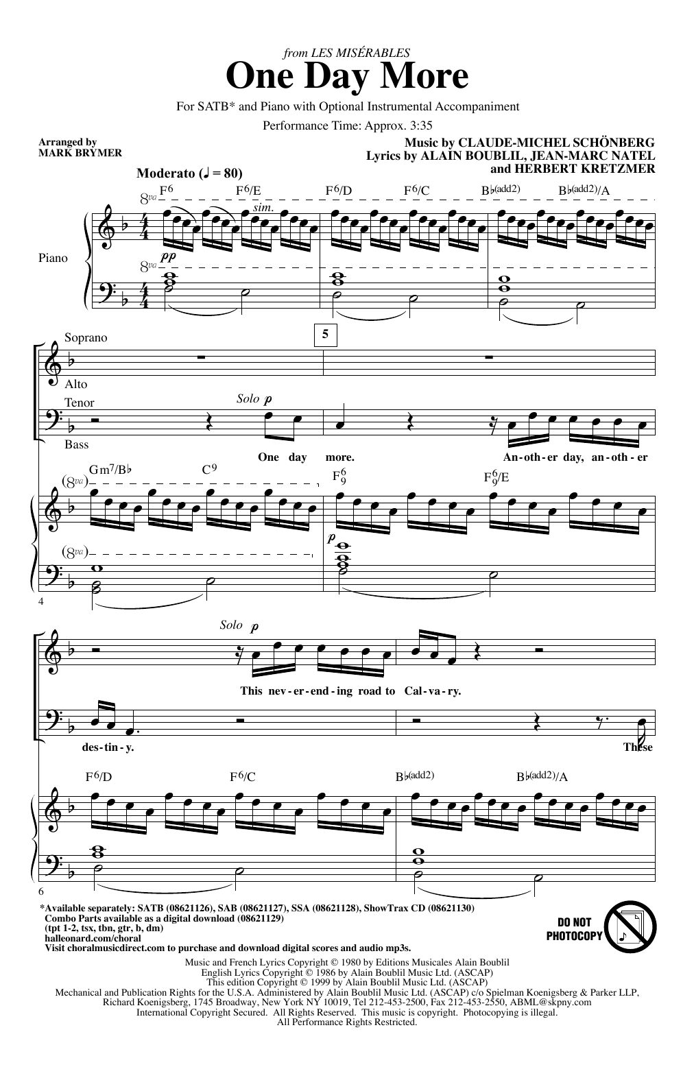 One Day More (from Les Miserables) (arr. Mark Brymer) (SATB Choir) von Boublil & Schonberg