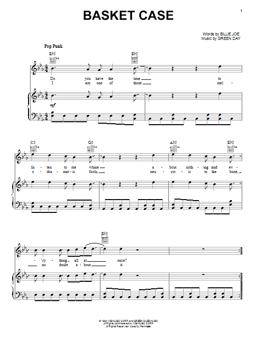 Basket Case (Piano, Vocal & Guitar Chords (Right-Hand Melody)) von Green Day