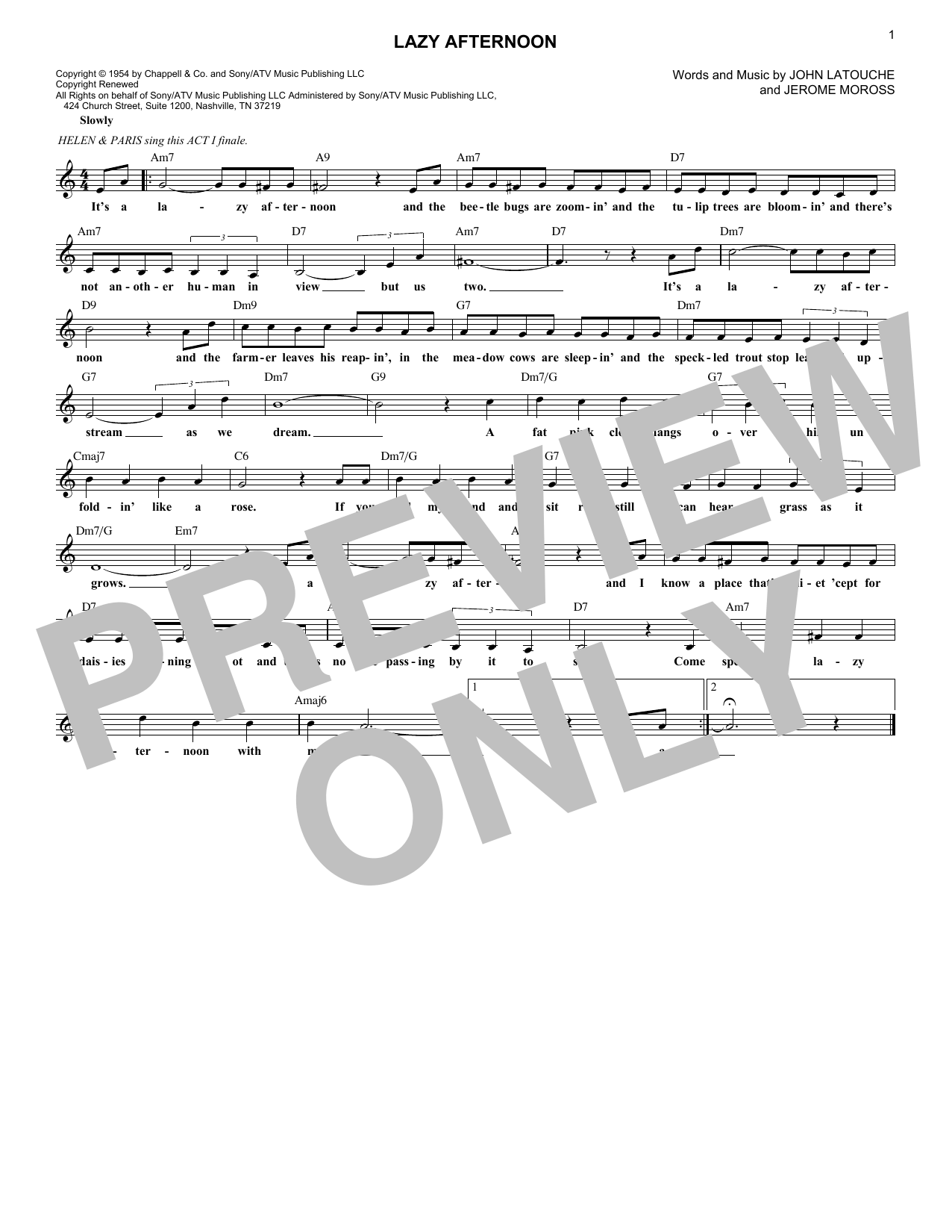 Lazy Afternoon (Lead Sheet / Fake Book) von Barbra Streisand