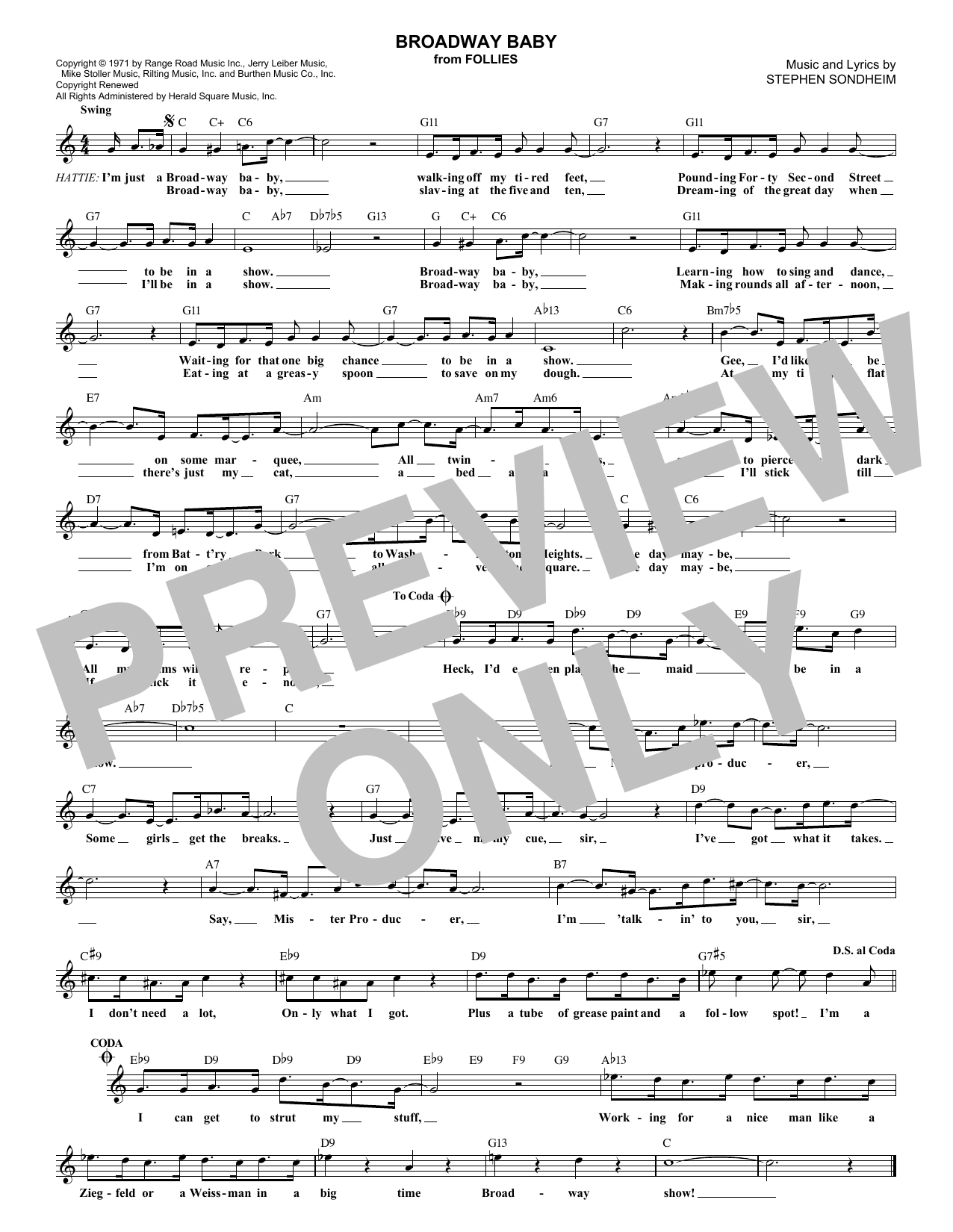 Broadway Baby (Lead Sheet / Fake Book) von Stephen Sondheim