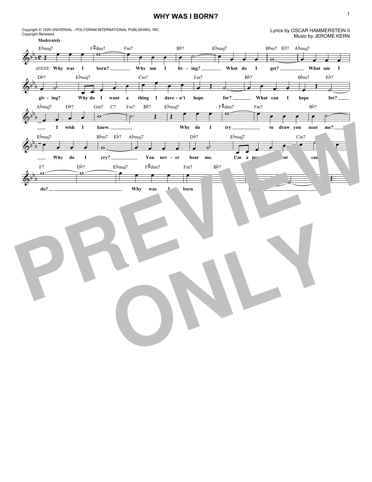 Why Was I Born? (Lead Sheet / Fake Book) von Oscar Hammerstein II