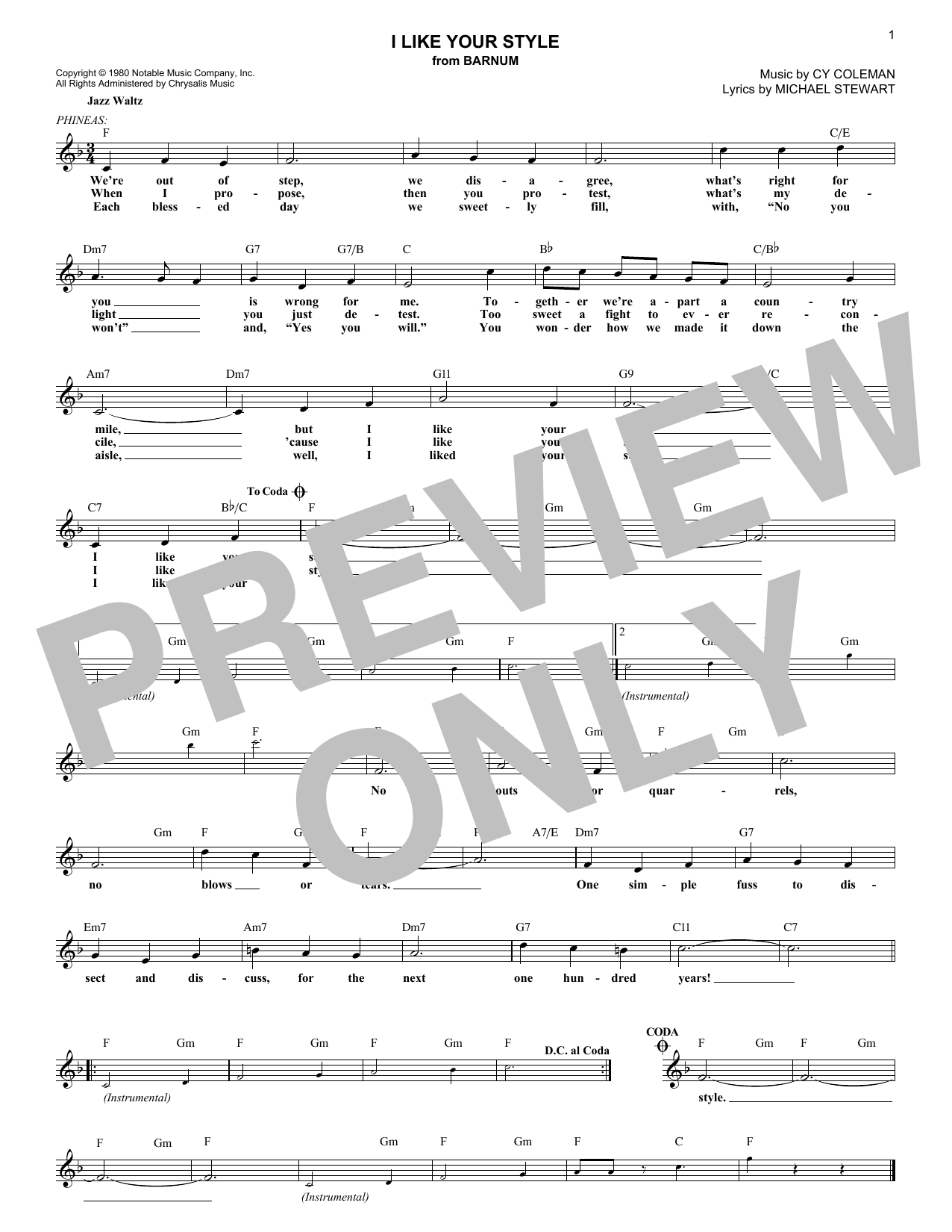 I Like Your Style (Lead Sheet / Fake Book) von Cy Coleman