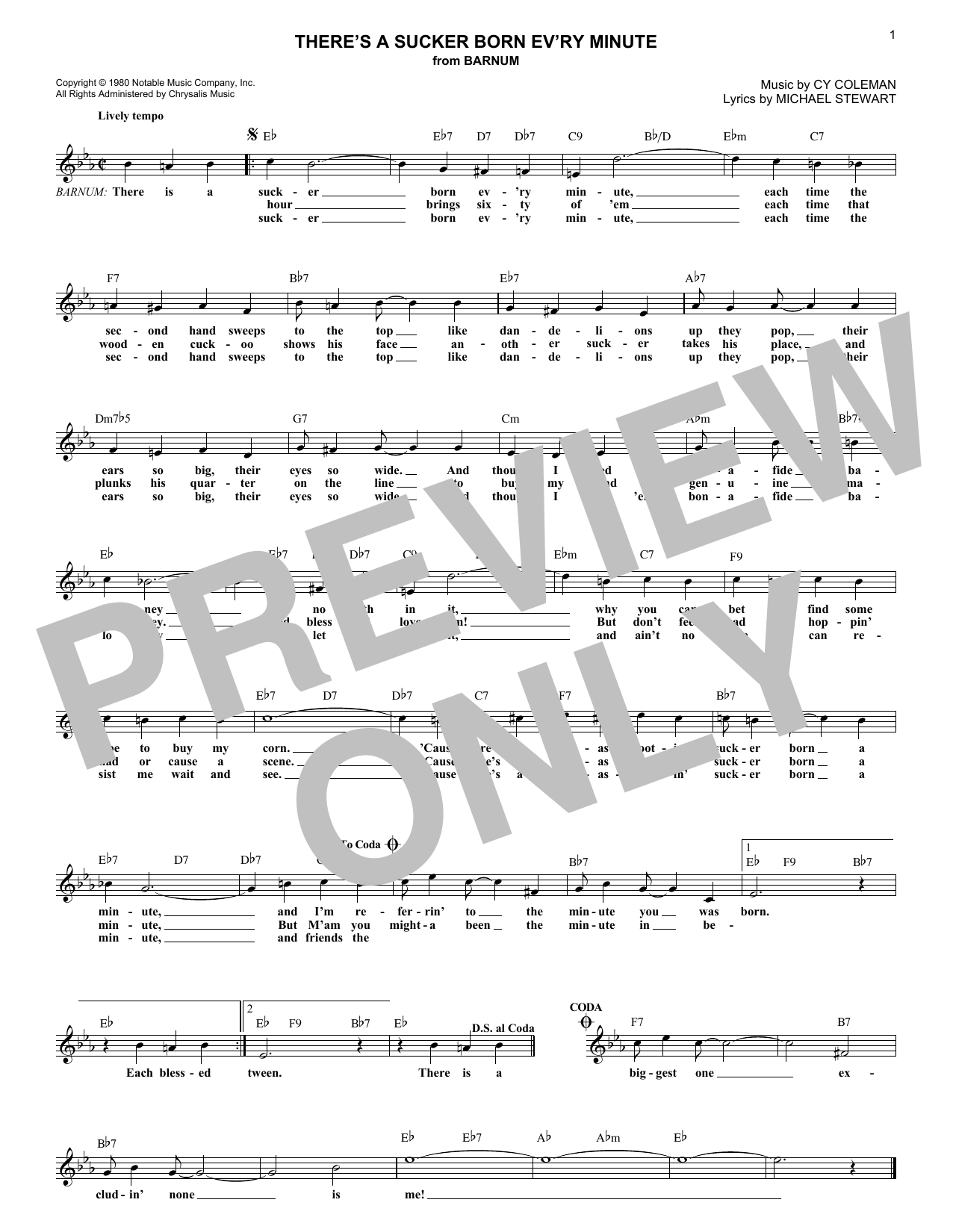 There's A Sucker Born Ev'ry Minute (Lead Sheet / Fake Book) von Cy Coleman