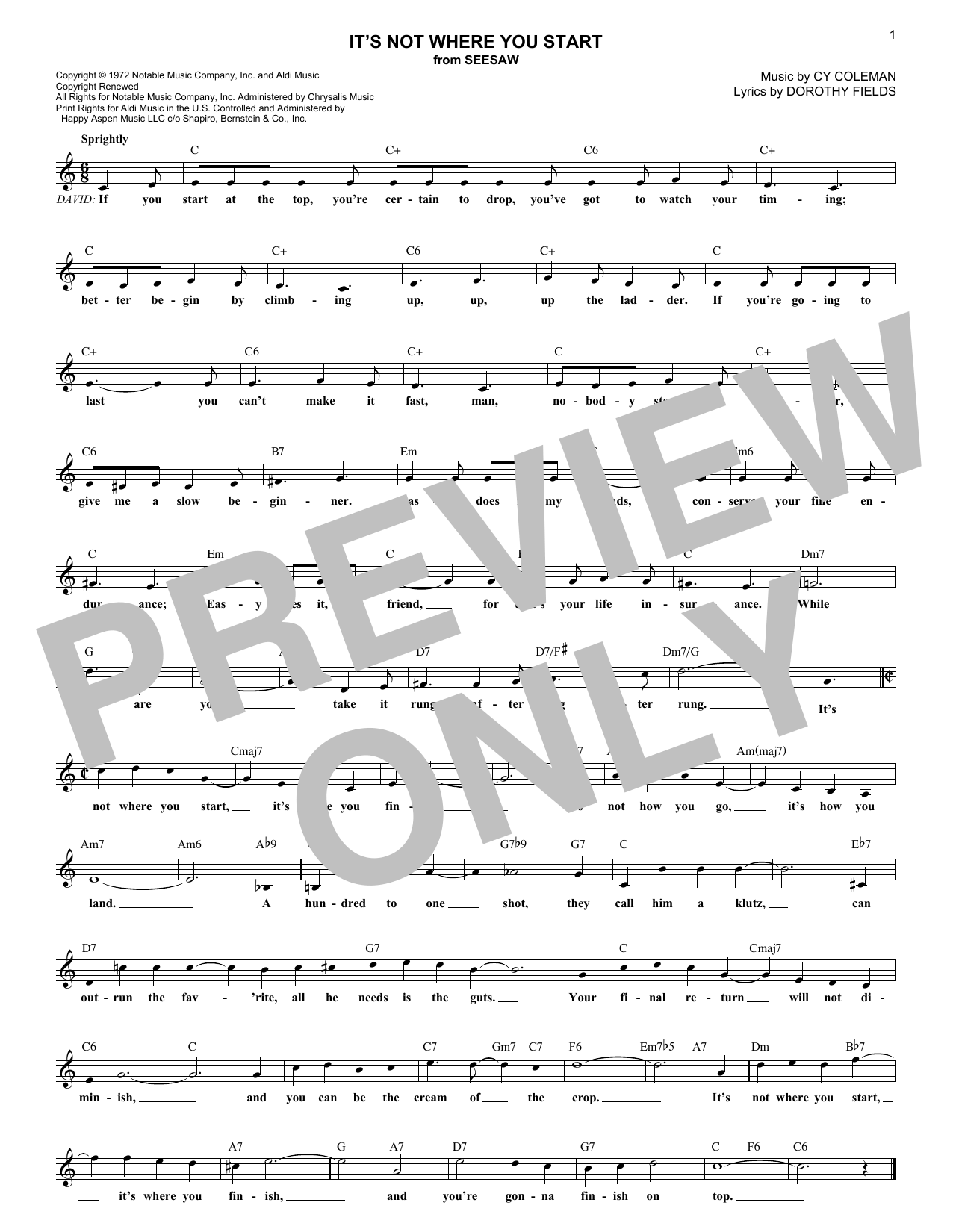 It's Not Where You Start (Lead Sheet / Fake Book) von Cy Coleman