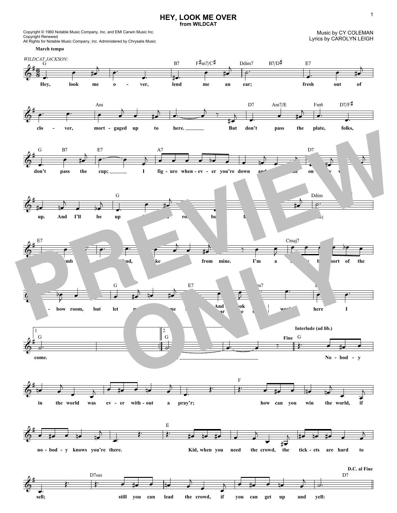 Hey, Look Me Over (Lead Sheet / Fake Book) von Cy Coleman