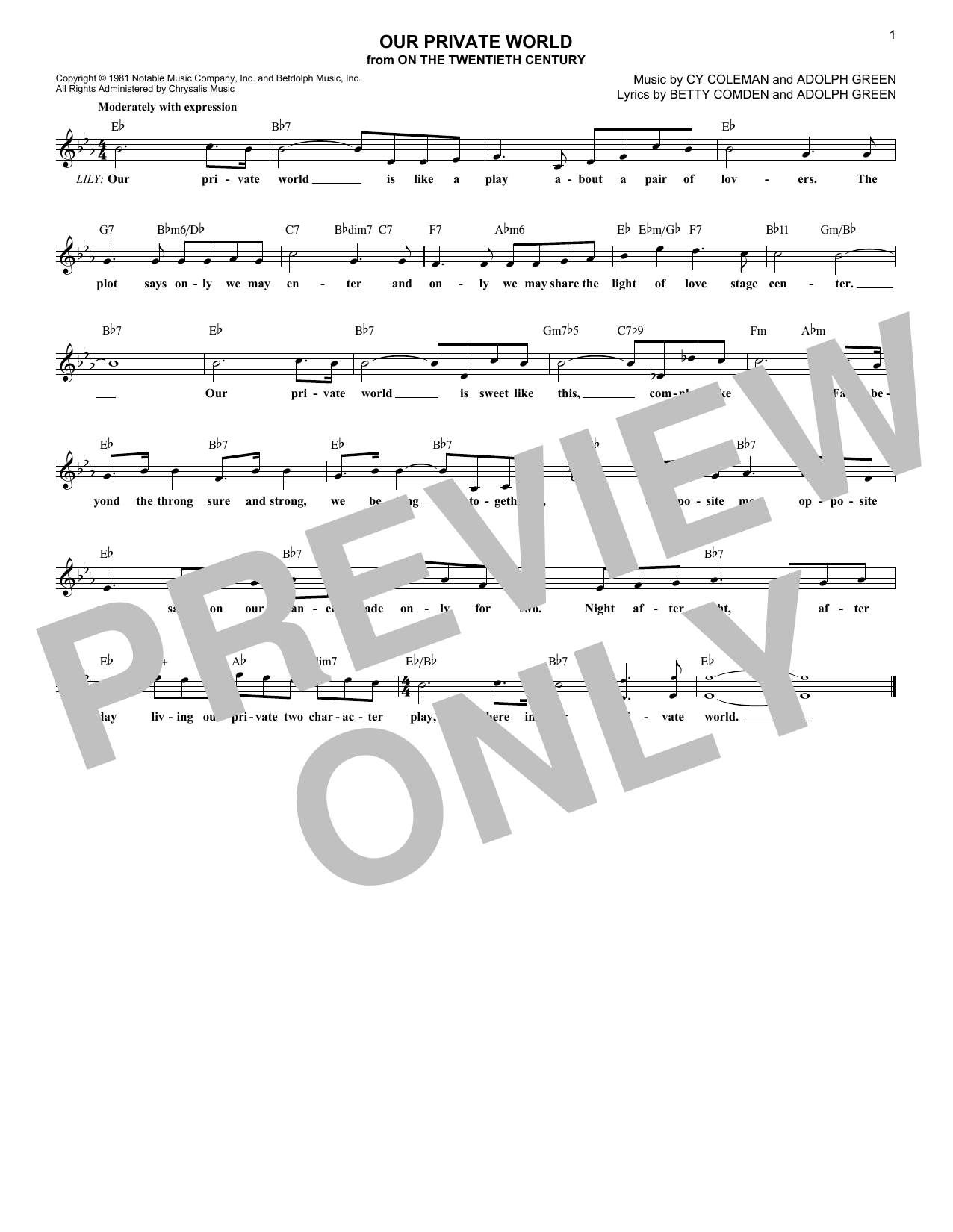 Our Private World (Lead Sheet / Fake Book) von Cy Coleman