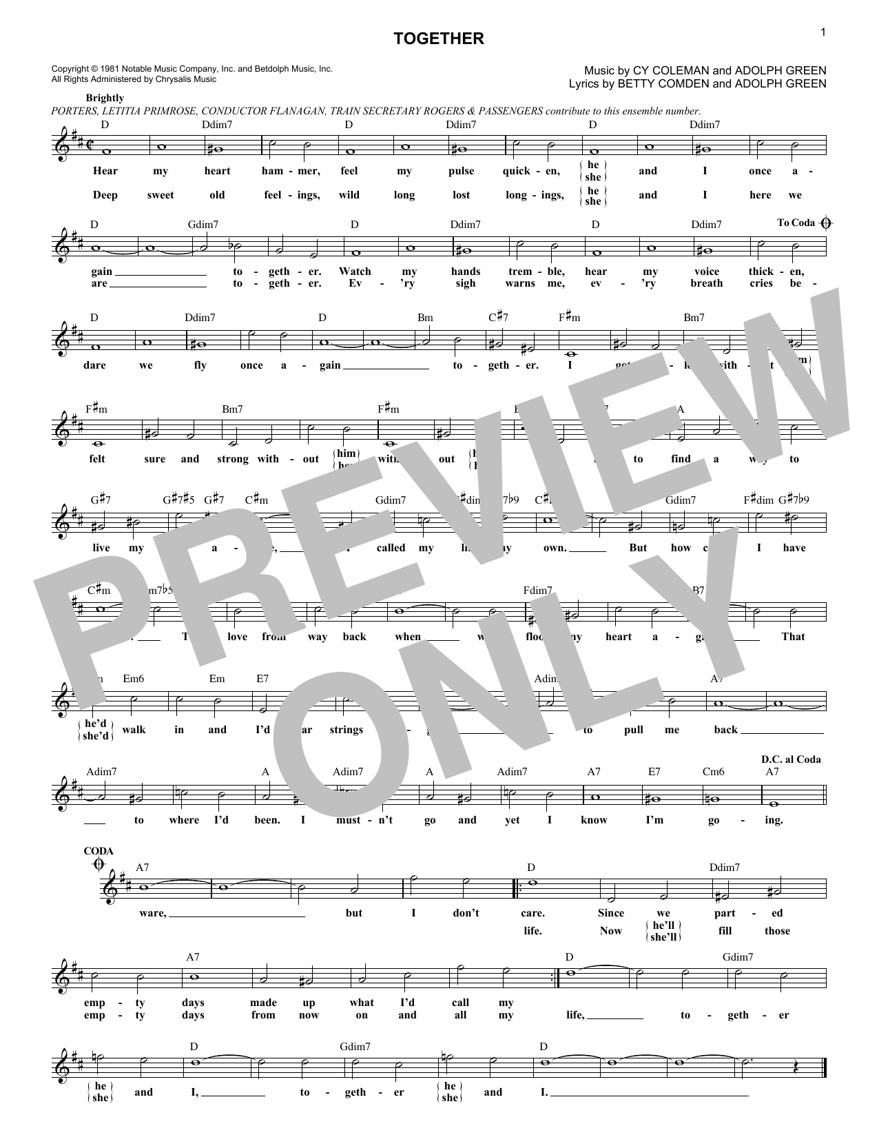 Together (Lead Sheet / Fake Book) von Cy Coleman