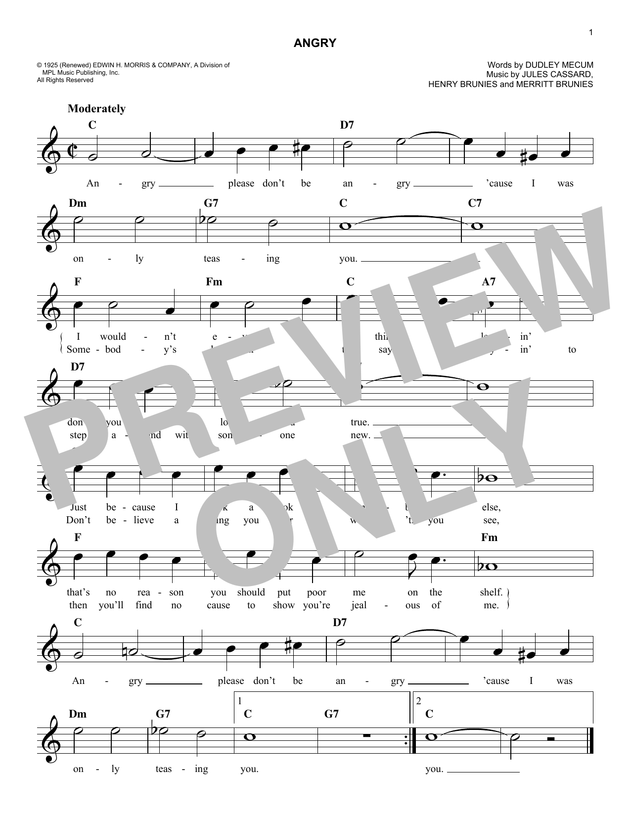 Angry (Lead Sheet / Fake Book) von Jules Cassard