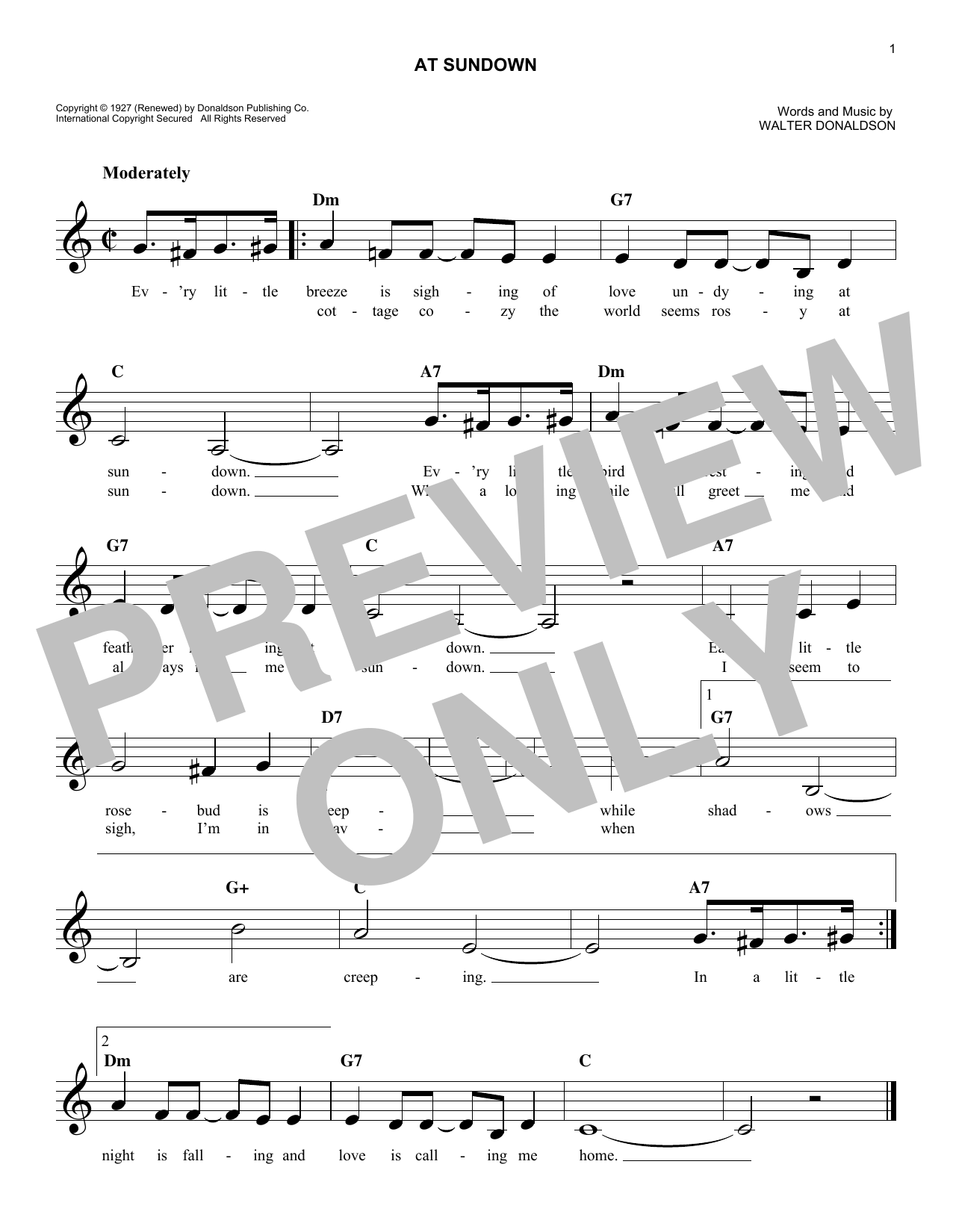 At Sundown (Lead Sheet / Fake Book) von Walter Donaldson