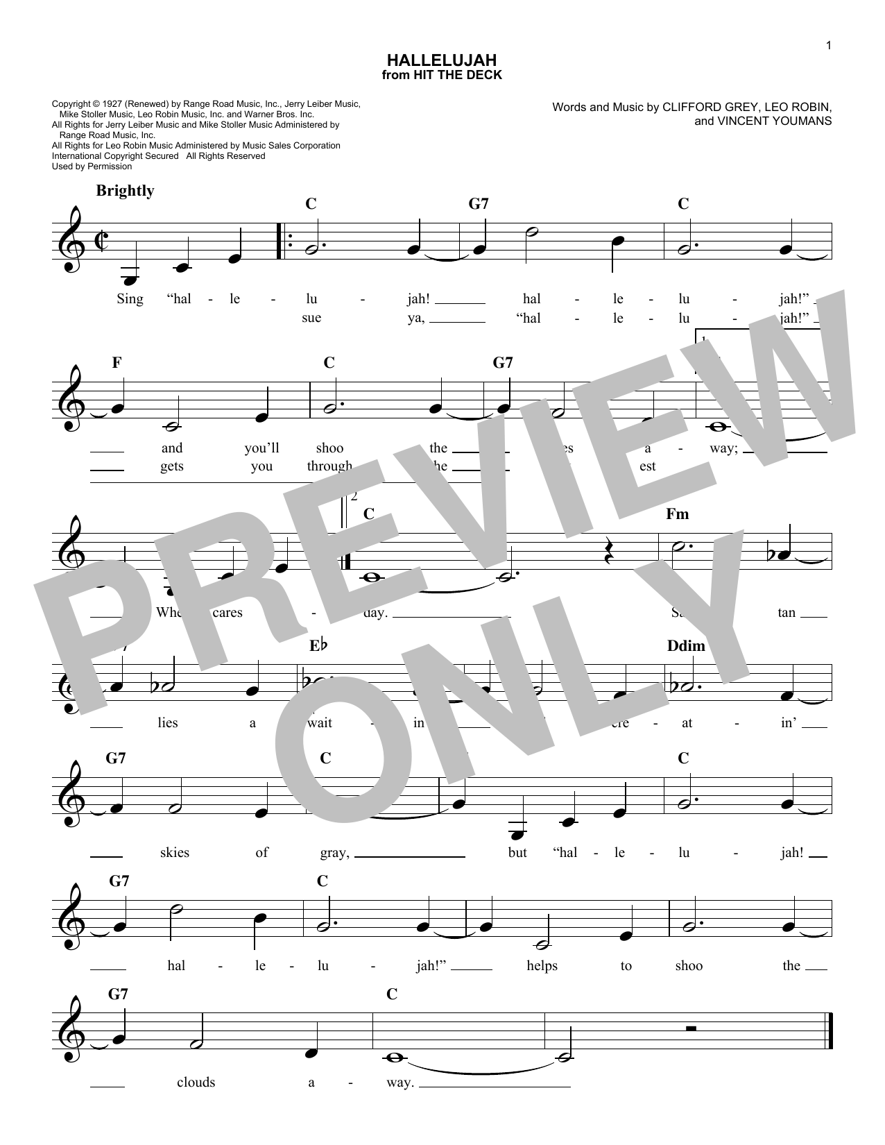 Hallelujah (Lead Sheet / Fake Book) von Vincent Youmans