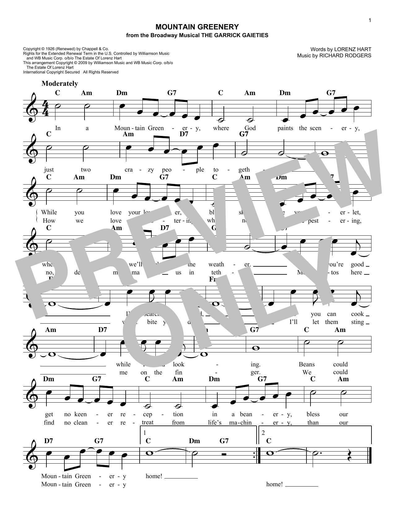 Mountain Greenery (Lead Sheet / Fake Book) von Rodgers & Hart