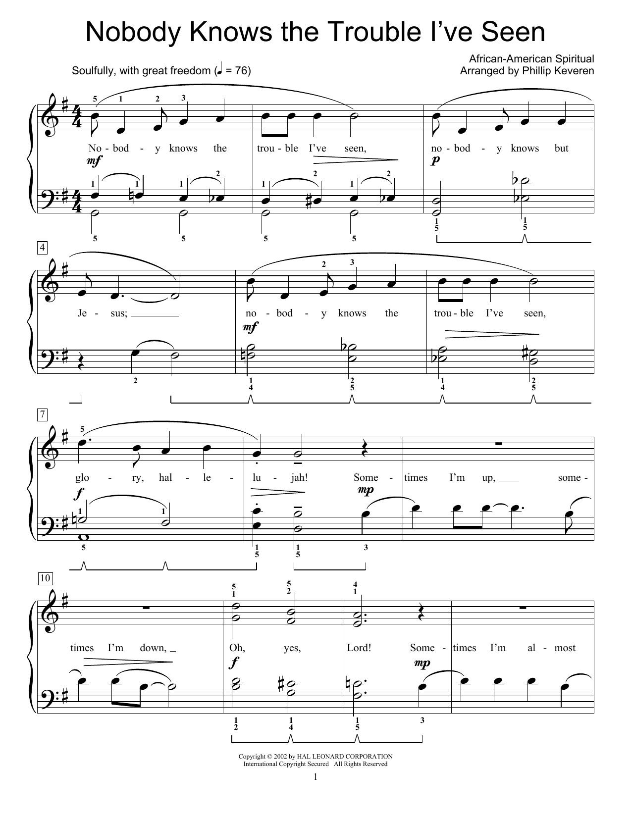 Nobody Knows The Trouble I've Seen (arr. Phillip Keveren) (Educational Piano) von African-American Spiritual