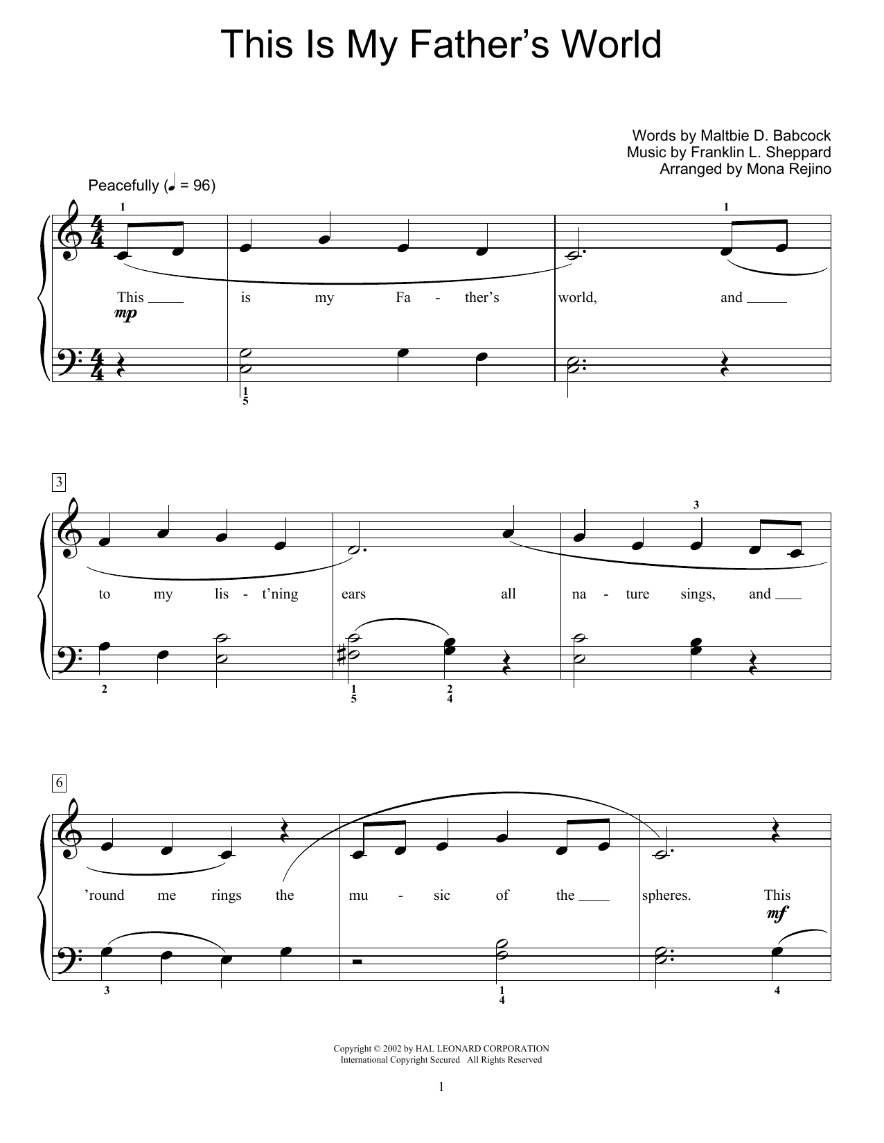 This Is My Father's World (arr. Mona Rejino) (Educational Piano) von Maltbie D. Babcock