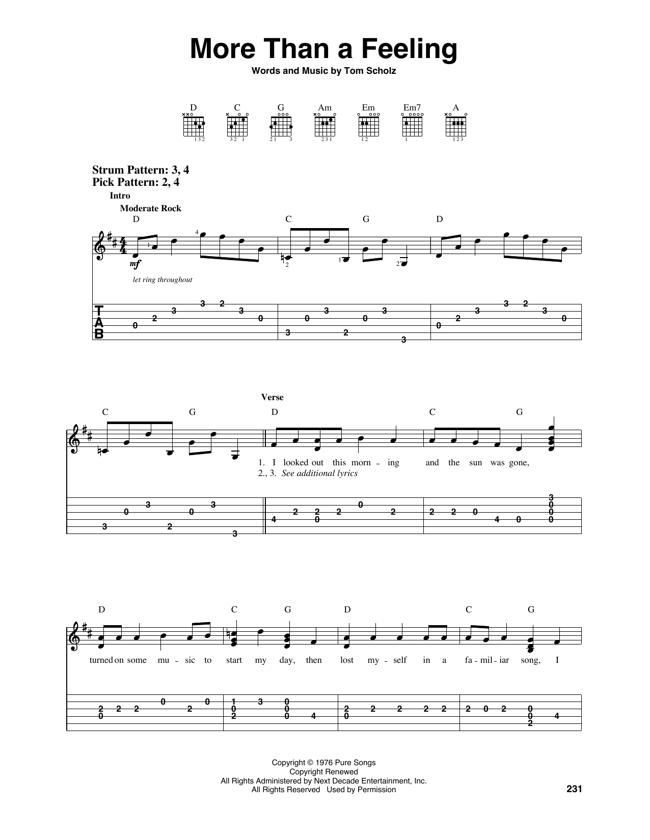 More Than A Feeling (Easy Guitar Tab) von Boston