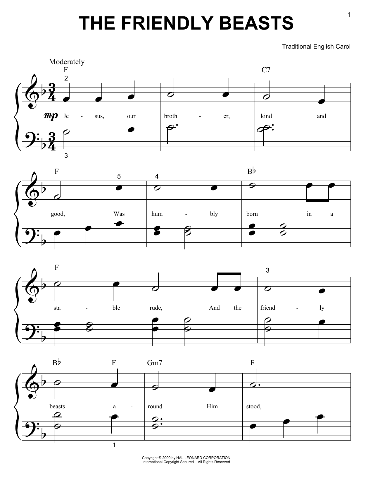 The Friendly Beasts (Big Note Piano) von Traditional English Carol