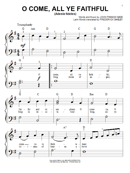 O Come, All Ye Faithful (Adeste Fideles) (Big Note Piano) von John Francis Wade