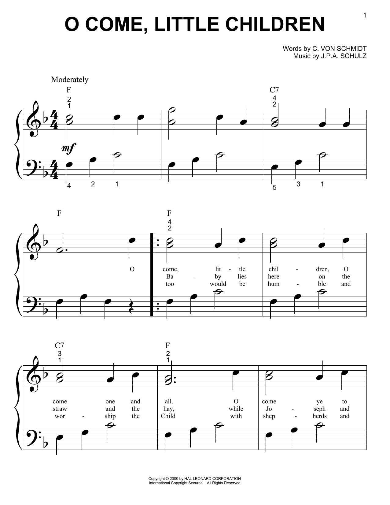 O Come, Little Children (Big Note Piano) von C. von Schmidt