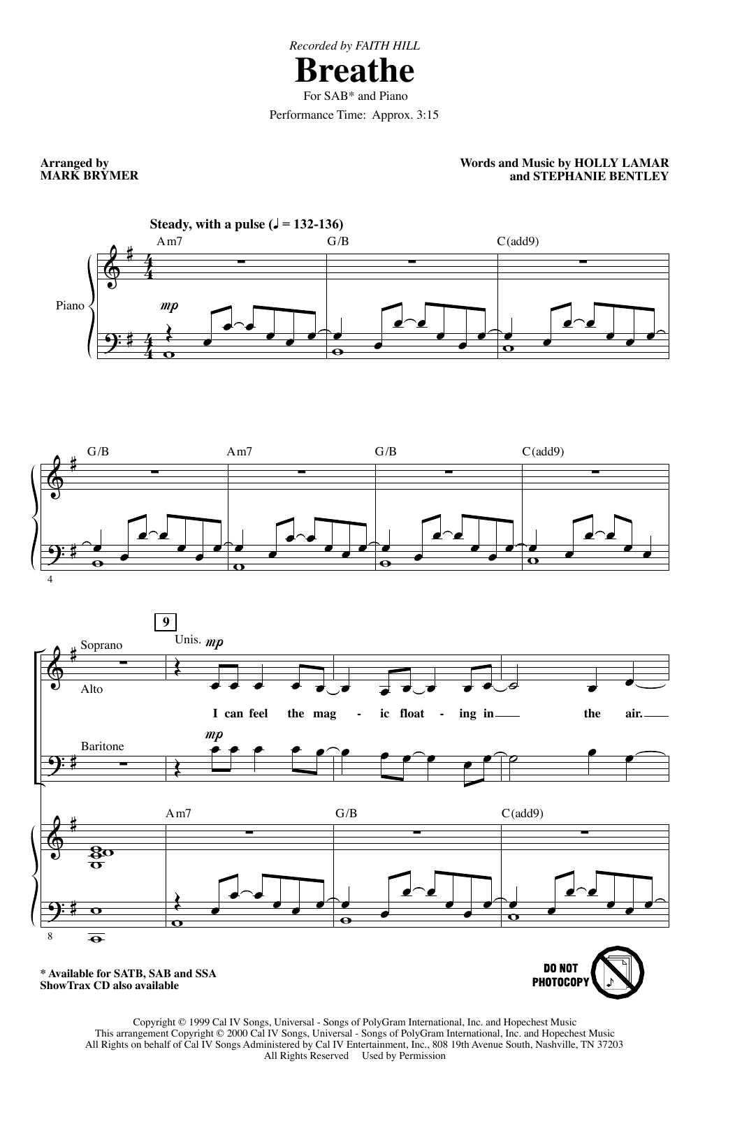 Breathe (arr. Mark Brymer) (SAB Choir) von Faith Hill