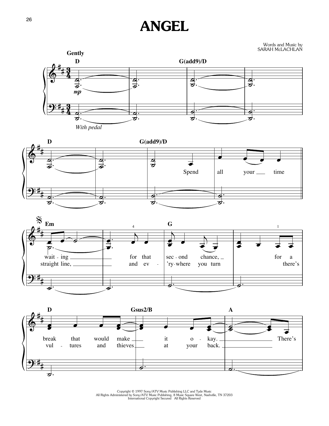 Angel (Easy Piano) von Sarah McLachlan