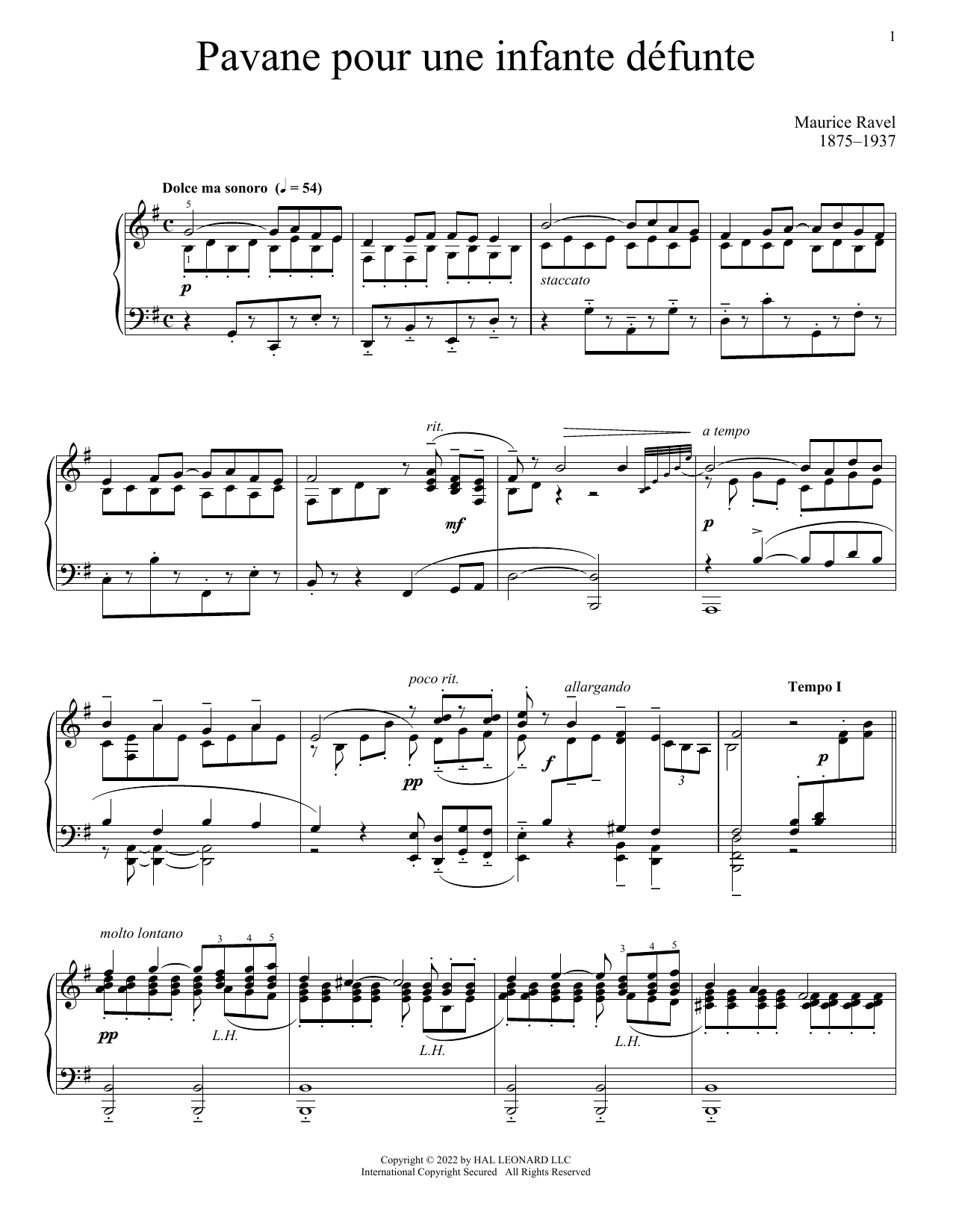 Pavane Pour Une Infante Defunte (Piano Solo) von Maurice Ravel